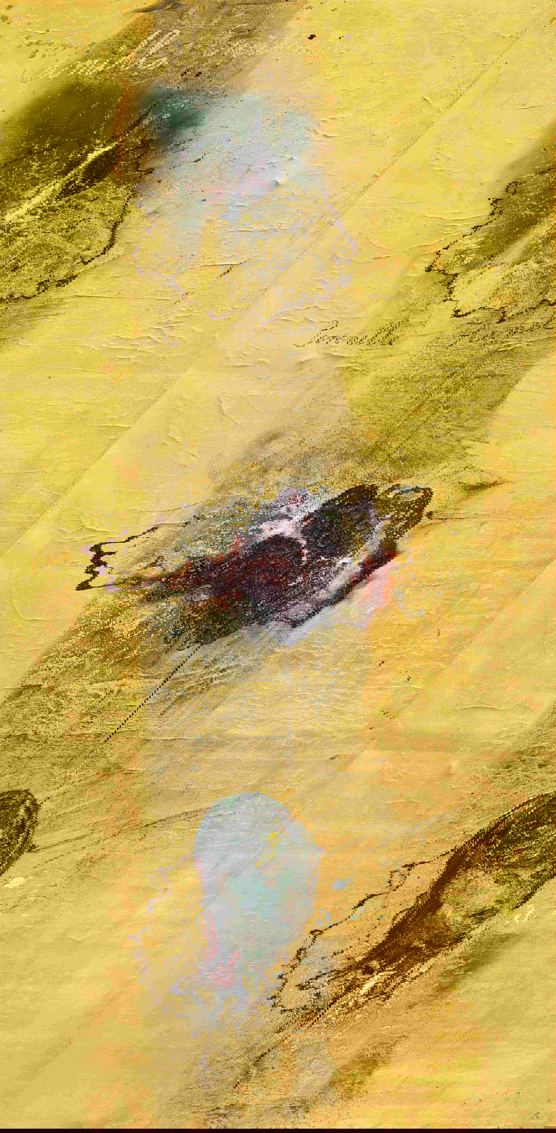 Anselm Kiefer, Perenelle Flamel (2025; emulsione, olio, acrilico, gommalacca, foglia d&rsquo;oro, sedimento di elettrolisi, carboncino e collage di tela su tela, 570 &times; 280 cm) &copy; Anselm Kiefer. Foto: Nina Slavcheva