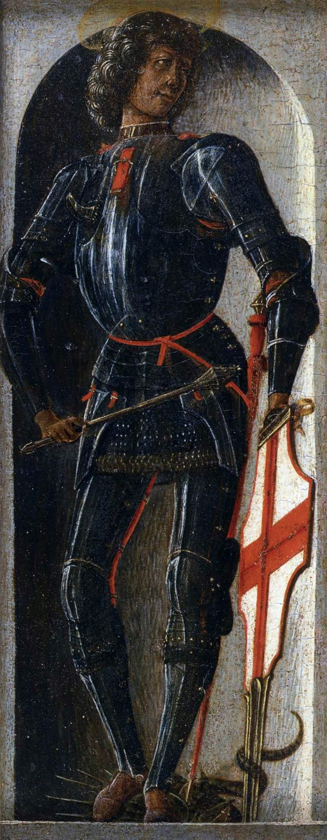 Ercole de' Roberti, Saint George (1470-1473; oil on panel 26.3 &times; 9.3 cm; Venice, Giorgio Cini Foundation, Galleria di Palazzo Cini, inv. VC 6268)