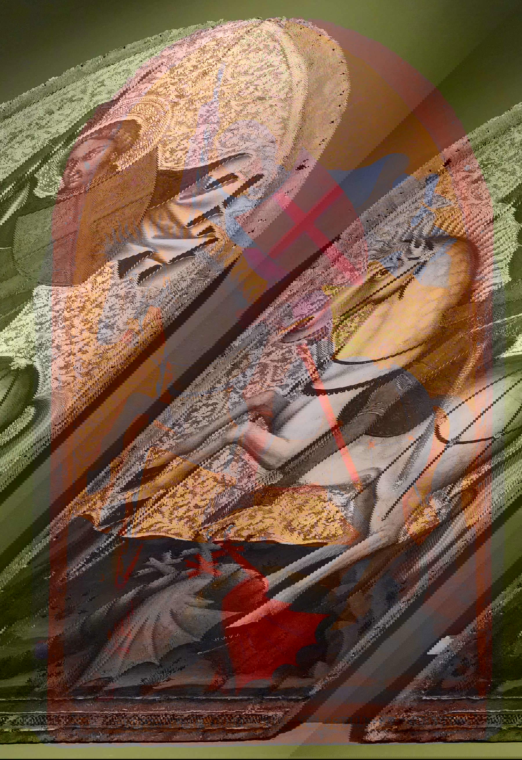 Nicol&ograve; da Voltri, St. George and the Dragon (ca. 1402-1404; tempera on panel 140 &times; 85 cm; Termini Imerese, church of Santa Maria del Ges&ugrave;, known as La Gancia, property Ministero dell'Interno, Dipartimento per le Libert&agrave; Civili e l'immigrazione - Direzione Centrale per l'Amministrazione del Fondo Edificio Culto)