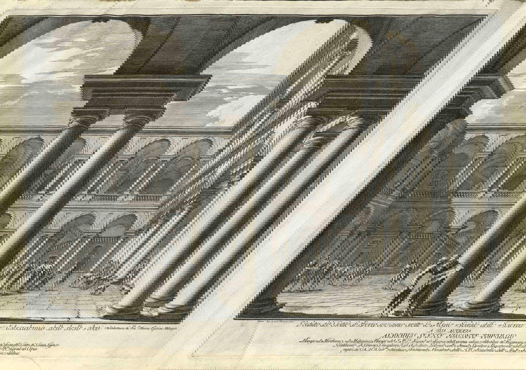 Domenico Aspari, Veduta del Cortile di Brera ove sono erette le Regie Scuole delle Scienze e l'Accademia delle belle Arti (1786; aguafuerte, 480 x 660 mm; Milán, Castello Sforzesco, Civica Raccolta delle Stampe Achille Bertarelli) &copy; Ayuntamiento de Milán, todos los derechos reservados - Civica Raccolta delle Stampe Achille Bertarelli del Castello Sforzesco, Milán