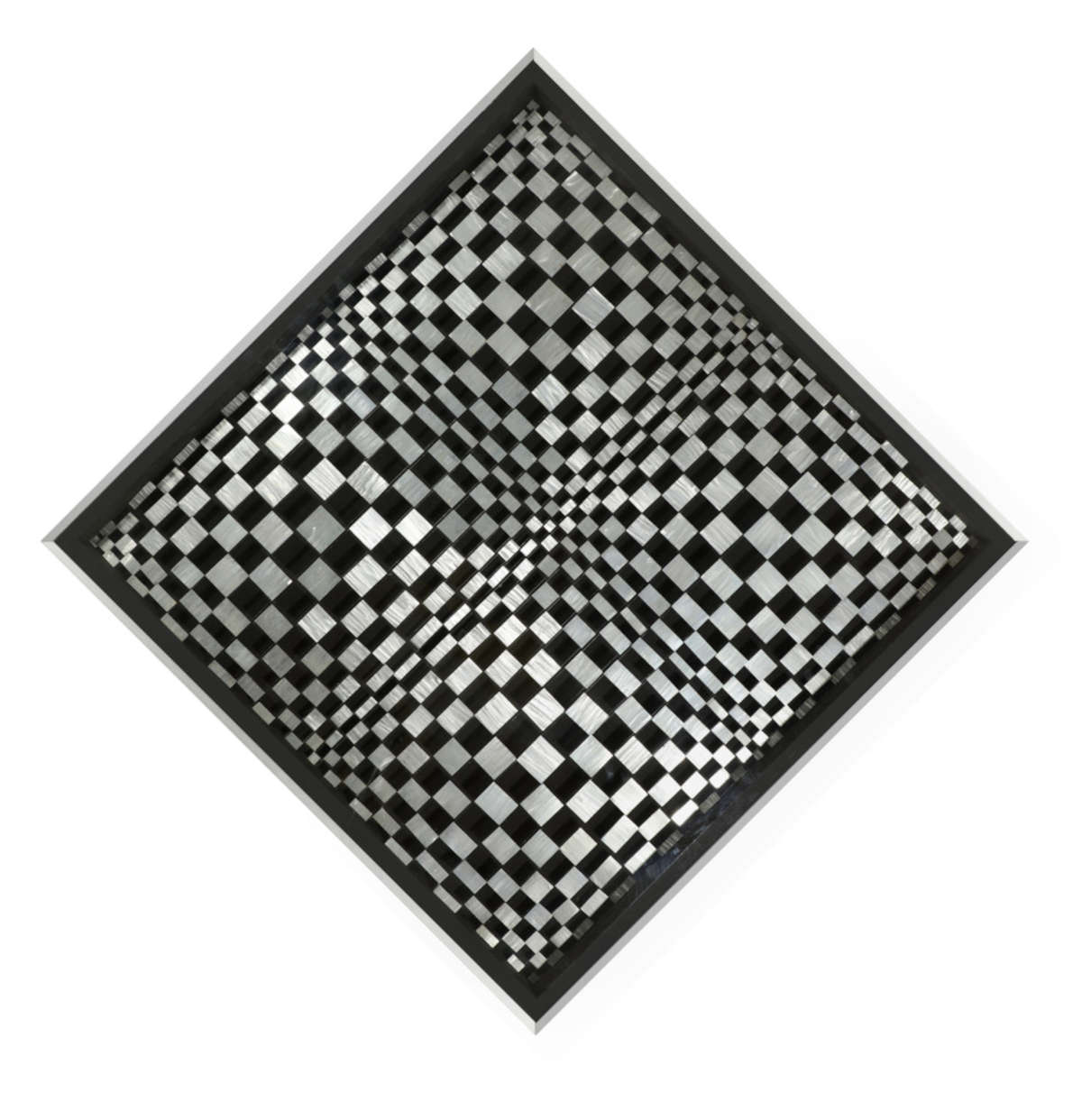 Dadamaino, Dynamic Optical Object (1962-1971; aluminum, nylon, wood, 75 x 75 cm). Presented by: Osart Gallery