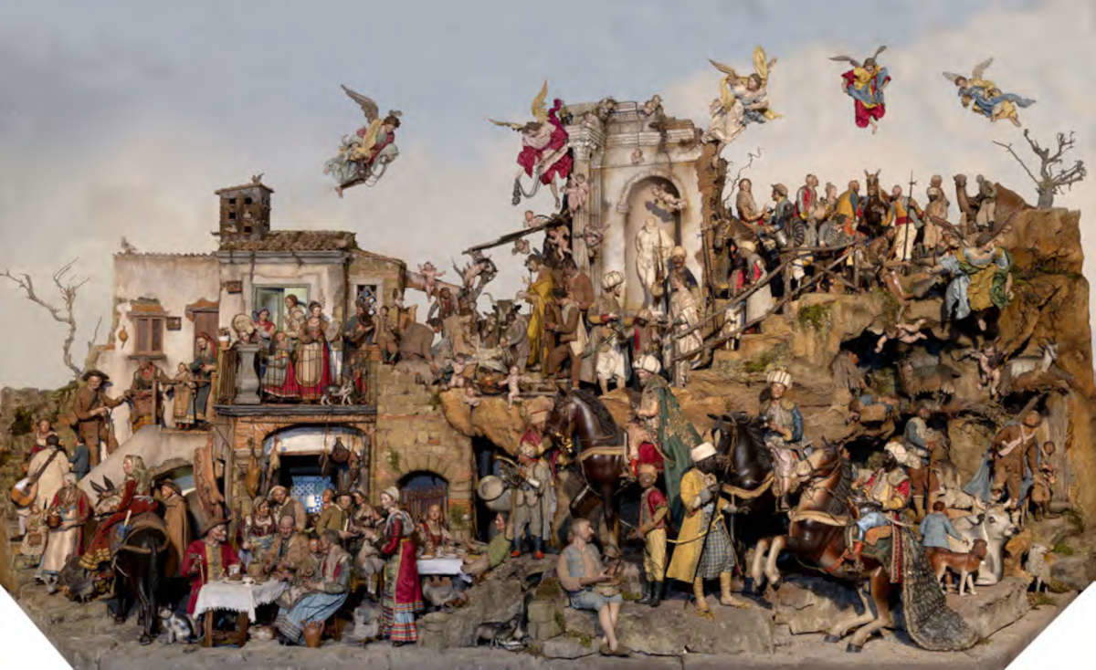 Neapolitan craftsman, drawing of architectures by Domenico Pagano, Nativity scene (mid-18th-early 19th century; 304 objects in total, polychrome terracotta heads with painted glass eyes, wooden limbs, and bodies made of wire wrapped in hemp; clothes made of various 18th- or 19th-century materials: silk, cotton, linen, leather, and paper, some with metal wires; some figures with additional elements made of gold, silver, pearl, and wood, 304 figures in total). Submitted by: Porcini