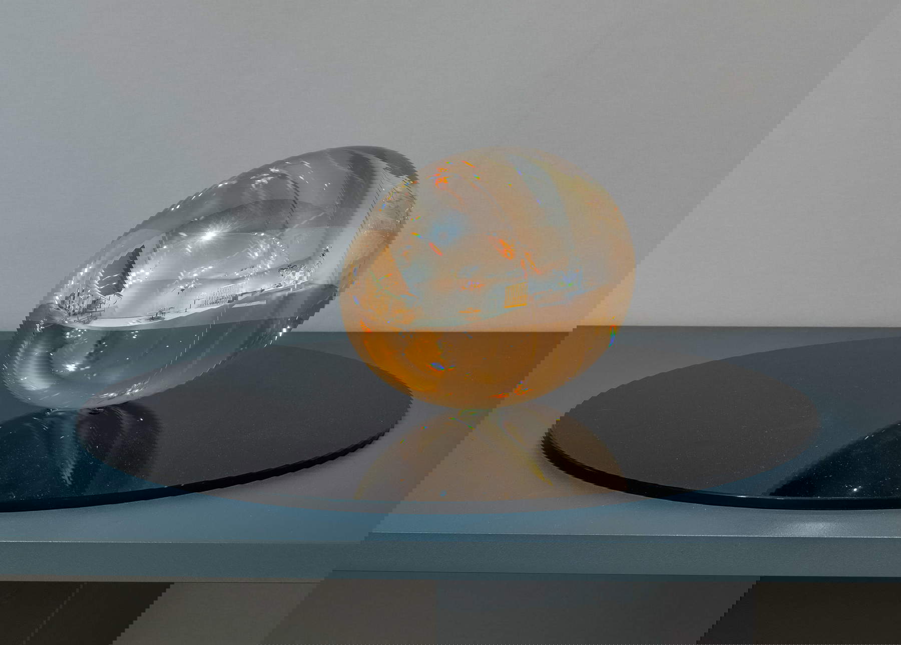 V&aacute;clav Cigler, Golden Egg, unique work (2023, cast and ground optical crystal, metalized surface, 24.5 &times; 35 &times; 24.5 cm). Presented by: Caterina Tognon