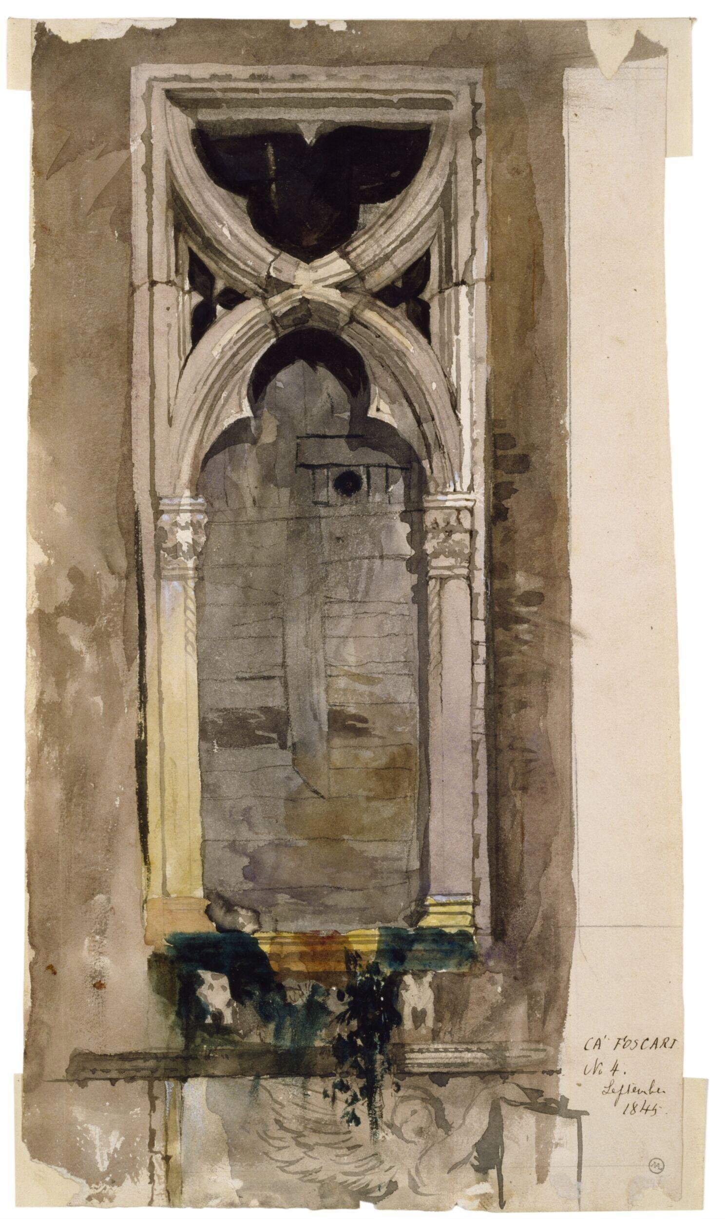 John Ruskin, Finestra di Ca&rsquo; Foscari (1845; acquerello e matita su carta, 466 x 316 mm; Londra, Victoria and Albert Museum)