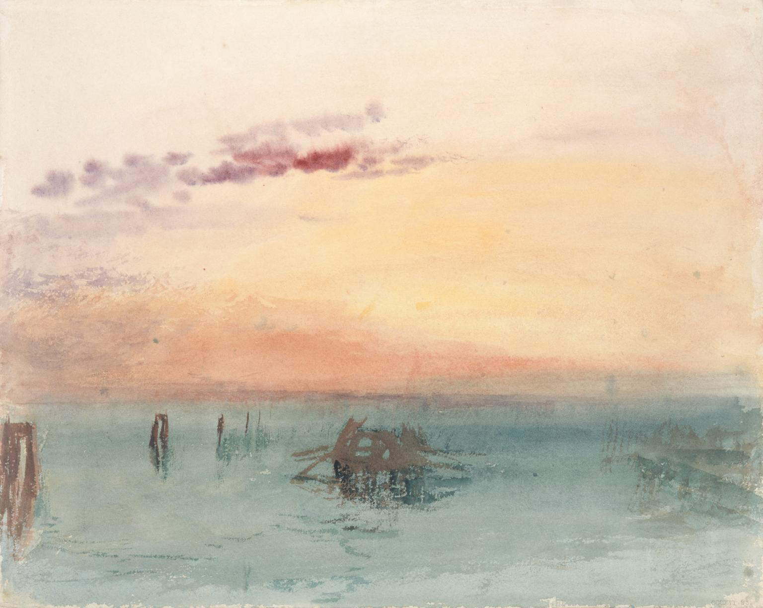 Joseph Mallord William Turner, La laguna veneziana al tramonto (1840; acquerello su carta, 244 x 304 mm; Londra, Tate Britain)