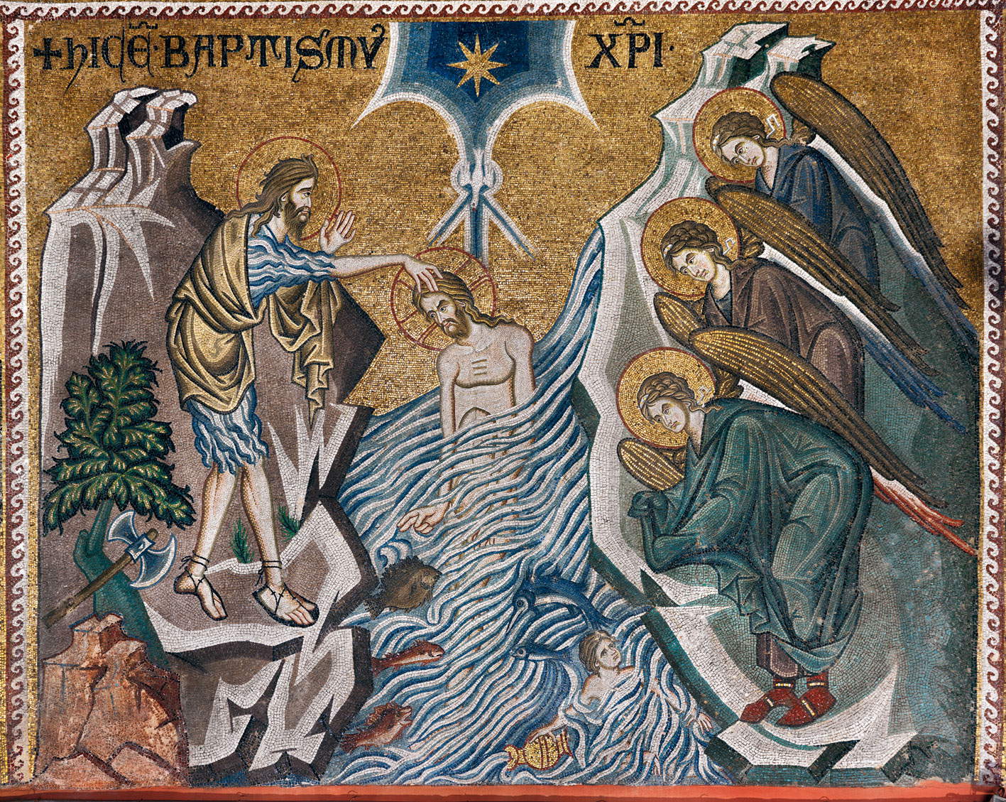 Mosaicista veneziano della met&agrave; del Trecento, Battesimo di Cristo (met&agrave; del XIV secolo; mosaico; Venezia, Basilica di San Marco, battistero)
