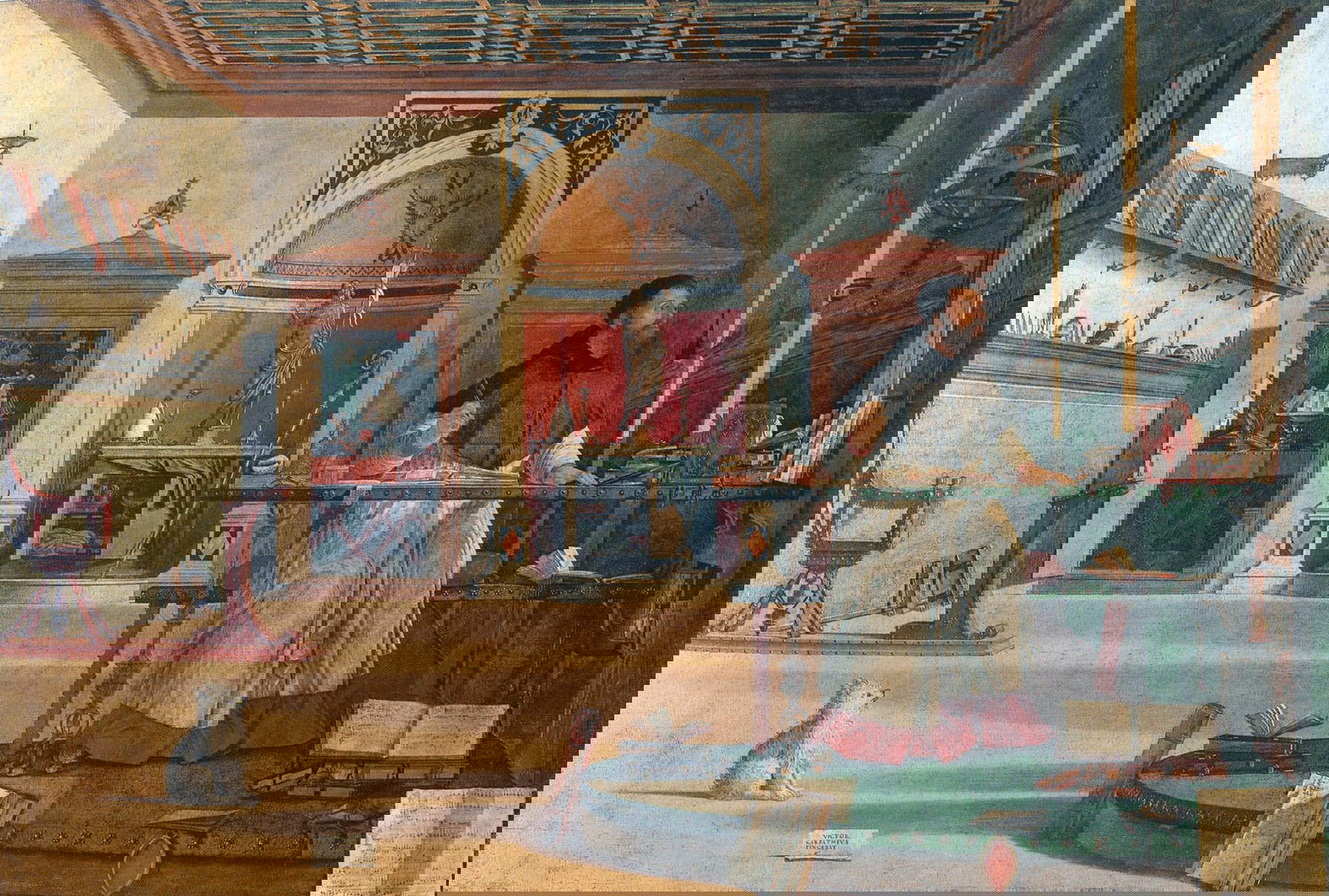 Vittore Carpaccio, Visione di Sant&rsquo;Agostino (1502; olio su tela, 141 x 210 cm; Venezia, Scuola di San Giorgio degli Schiavoni)