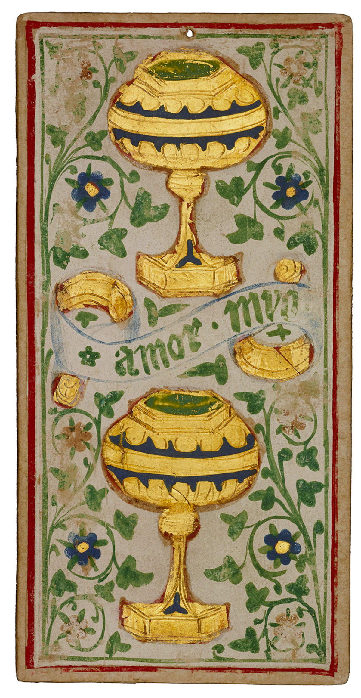 Bonifacio Bembo, Tarocchi, Due di coppe (1455-1480; cartone, 176 x 87 mm; Bergamo, Accademia Carrara)