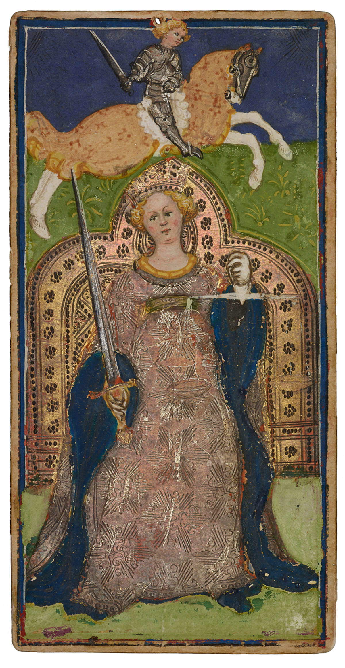 Bonifacio Bembo, Tarocchi, La giustizia (1455-1480; cartone, 176 x 87 mm; Bergamo, Accademia Carrara)