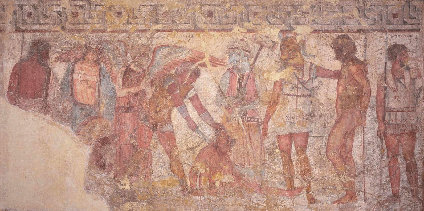 Arte etrusca, Sacrificio di prigionieri troiani con le figure di Vanth e Charun ai lati di Achille (340-330 a.C.; pittura murale; Vulci, Tomba Fran&ccedil;ois)