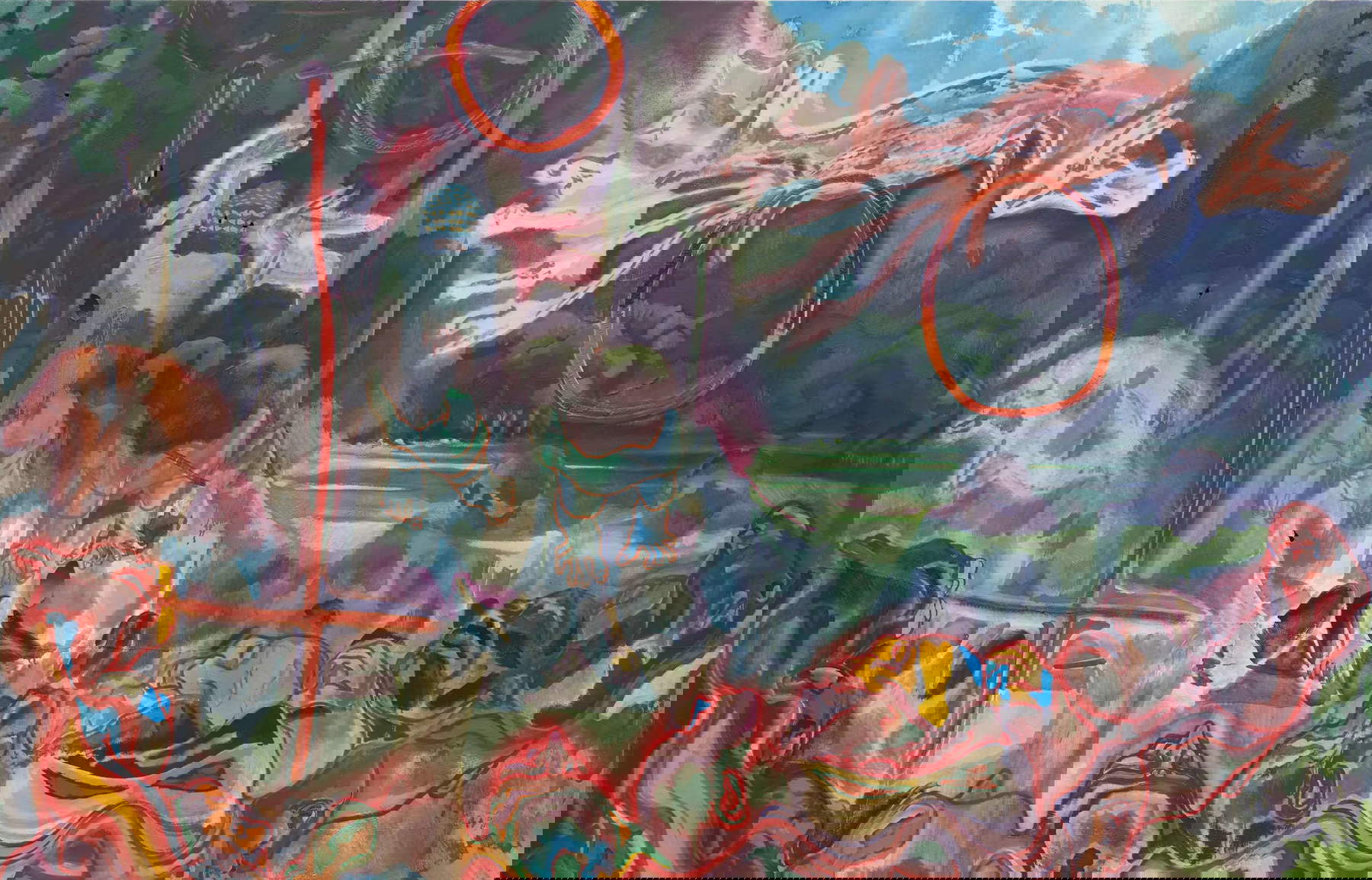 Michael Armitage, 52.000 años (2025; óleo sobre lubugo, 225 x 350 cm). Cortesía de White Cube