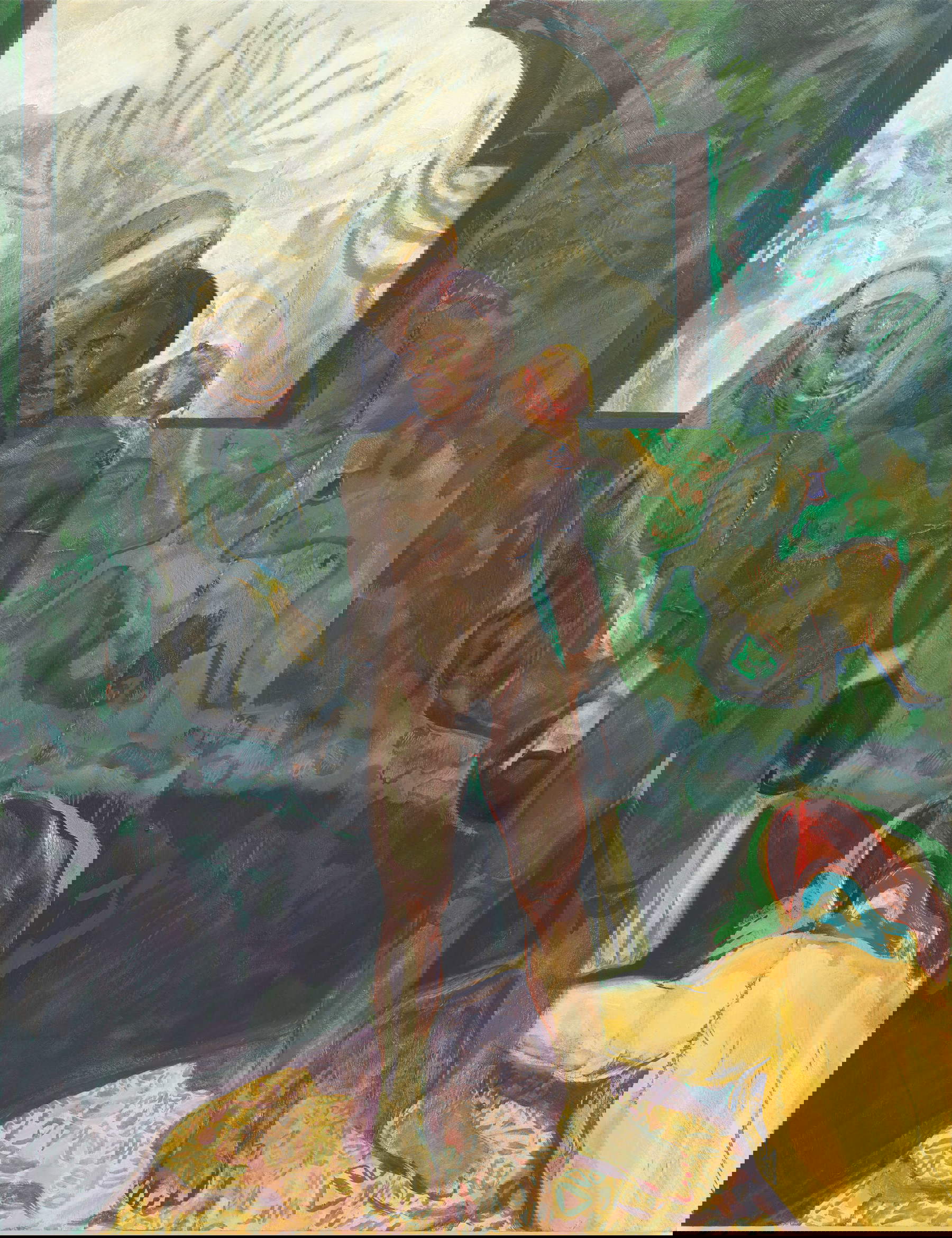 Michael Armitage, Conjestina (2017; óleo sobre lubugo, 220,5 x 170,4 cm; San Francisco, Museo de Arte Moderno de San Francisco).