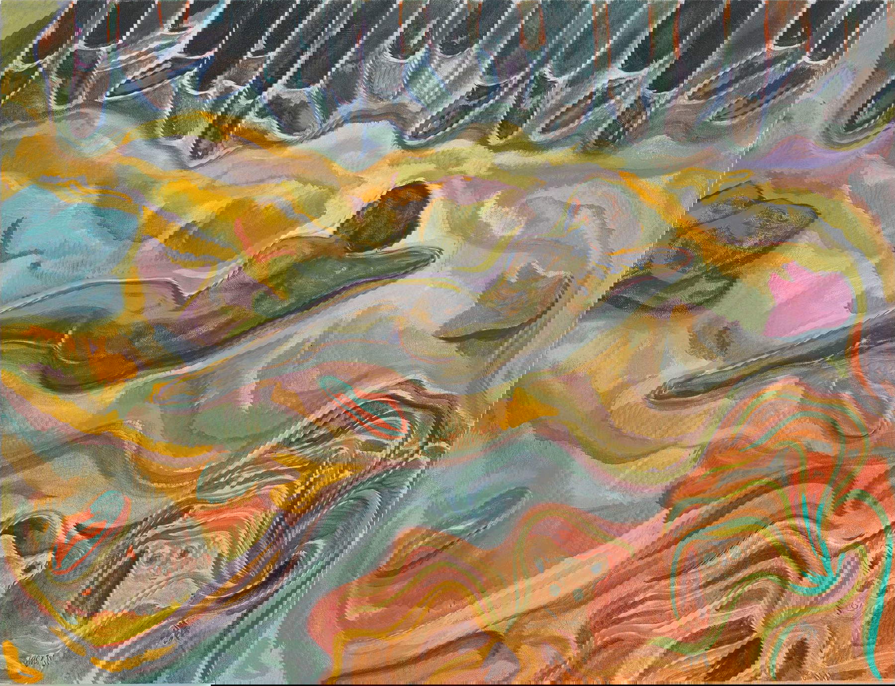 Michael Armitage, #mydressmychoice (2015; óleo sobre lubugo, 149,9 x 195,6 cm). Cortesía de David Zwirner