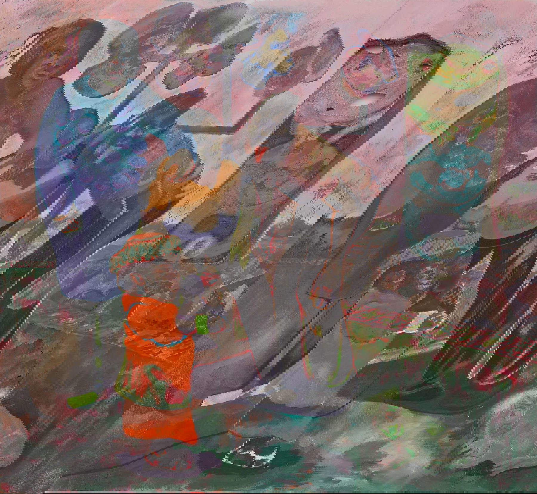 Michael Armitage, La promesa del cambio (2018; óleo sobre lubugo, 220 x 240 cm; Nueva York, Solomon R. Guggenheim Museum)