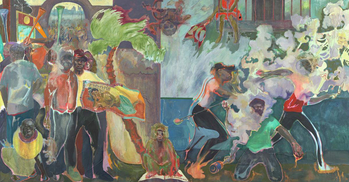 Michael Armitage, La tierra prometida (2019; óleo sobre lubugo, 221 x 421 cm; Londres, Tate)