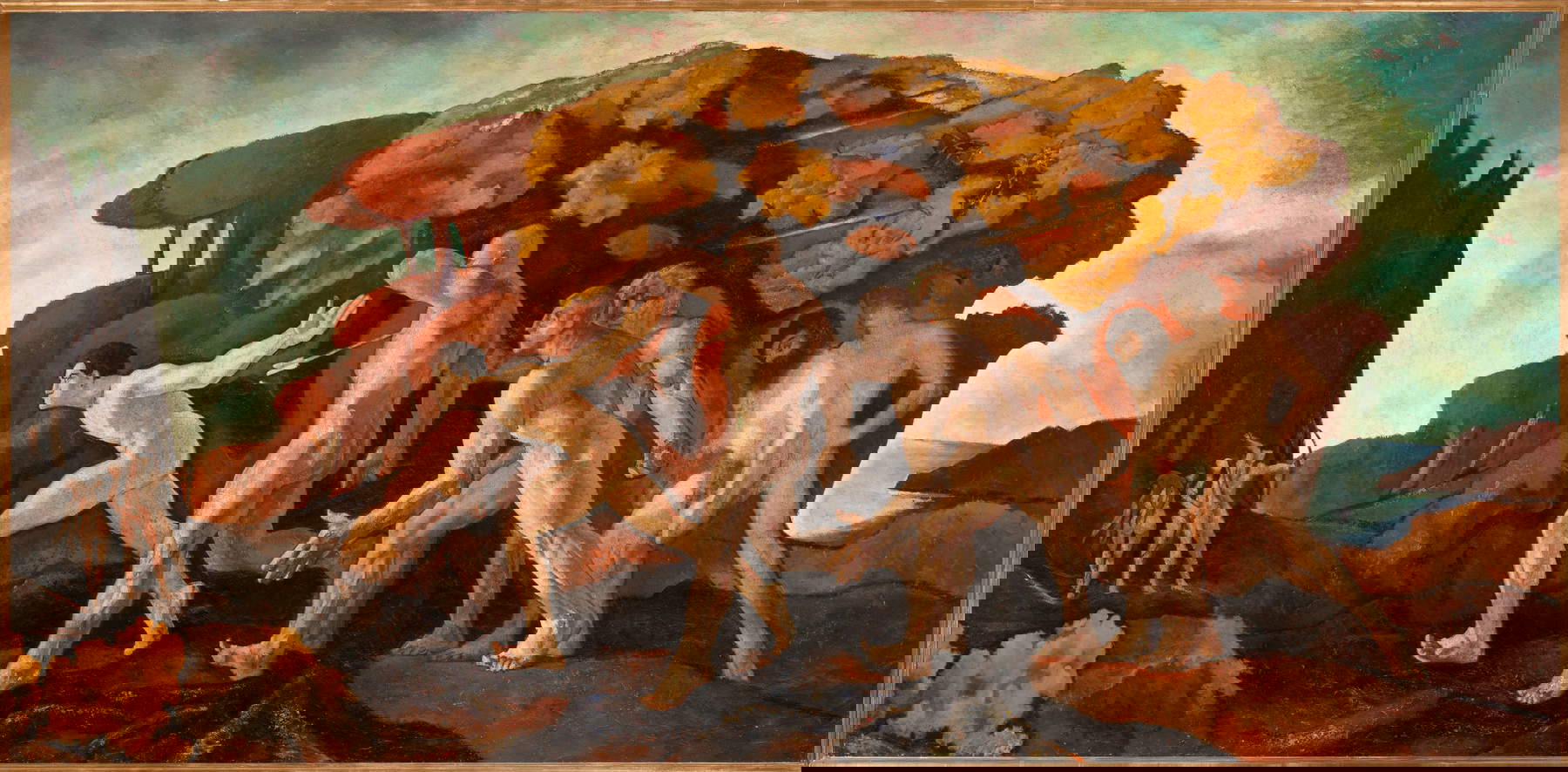 Anselmo Bucci, I Maschi (1911-1924; oil on canvas, 231 &times; 461 cm; Fossombrone, Council Chamber)