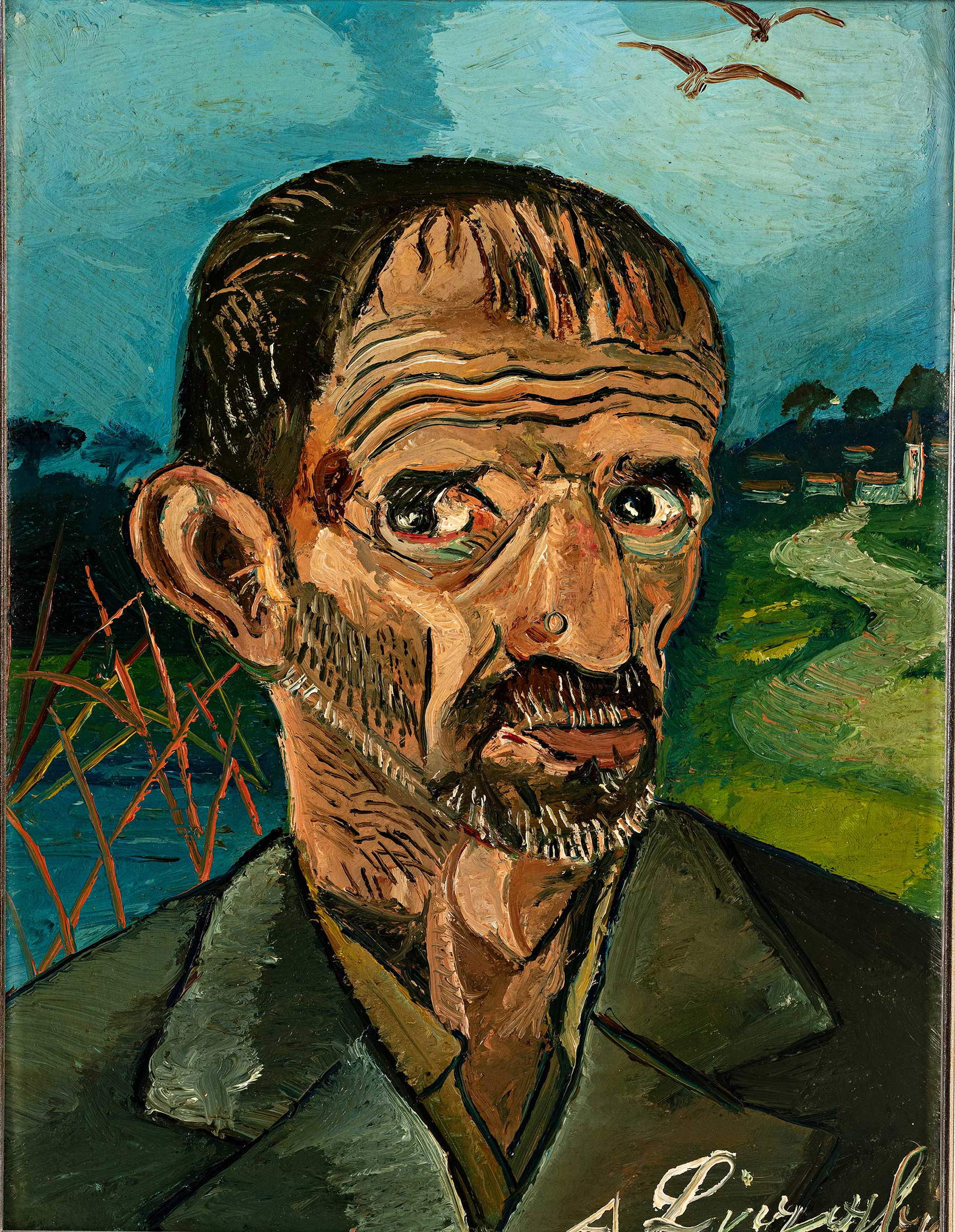 Antonio Ligabue, Autoritratto (1957; olio su faesite)