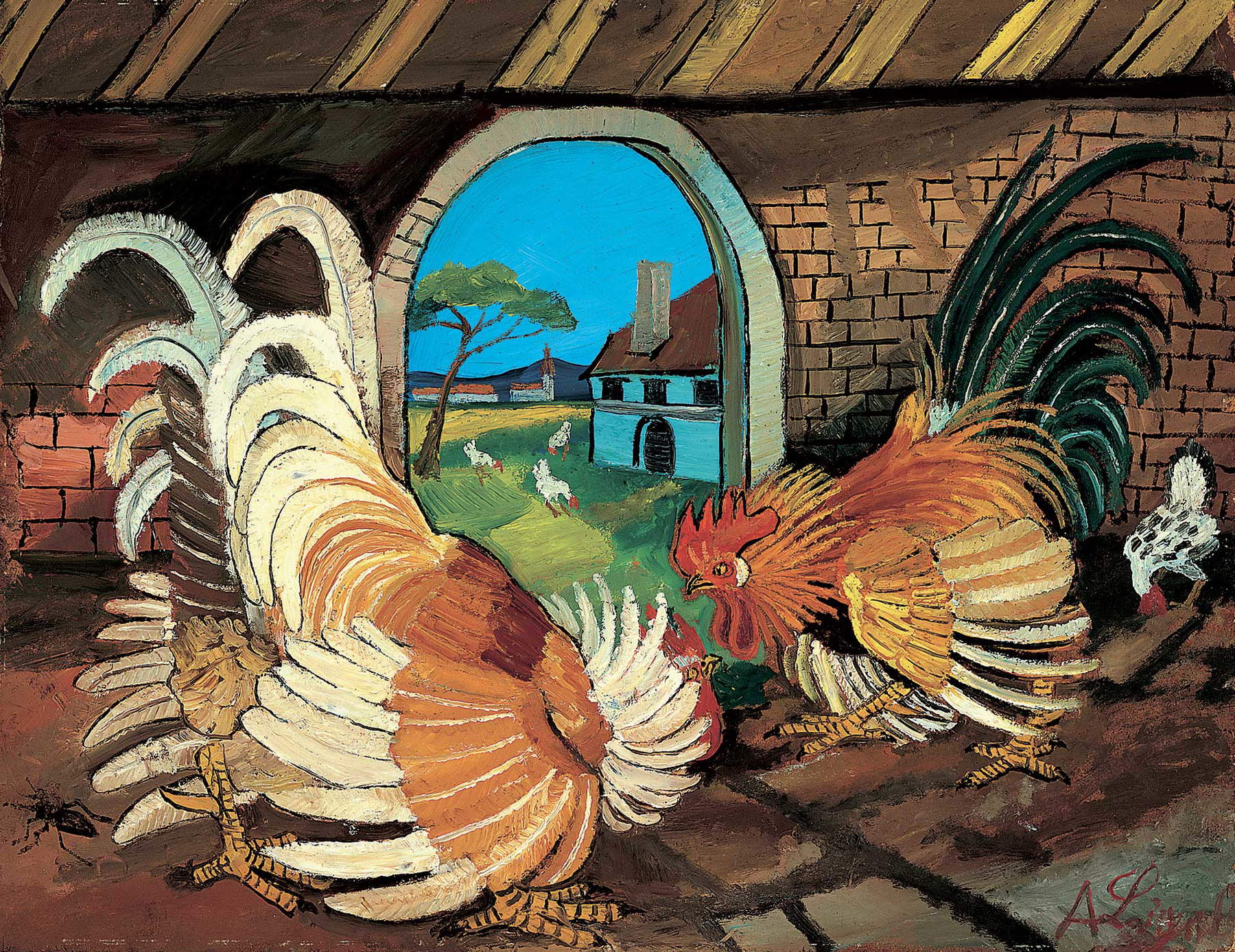 Antonio Ligabue, Lotta di galli (1954; olio su faesite)