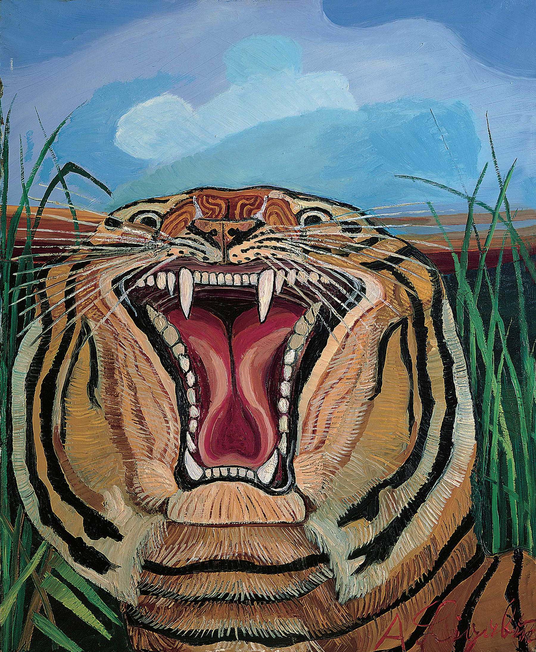 Antonio Ligabue, Testa di tigre (1957; olio su tela)