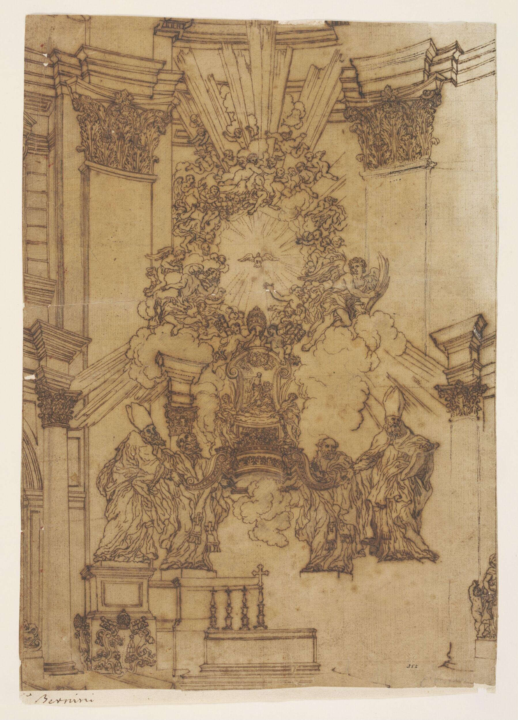 Gian Lorenzo Bernini, Study for the Chair of St. Peter (1657-1666; paper, 342 x 243 mm; London, Victoria and Albert Museum)