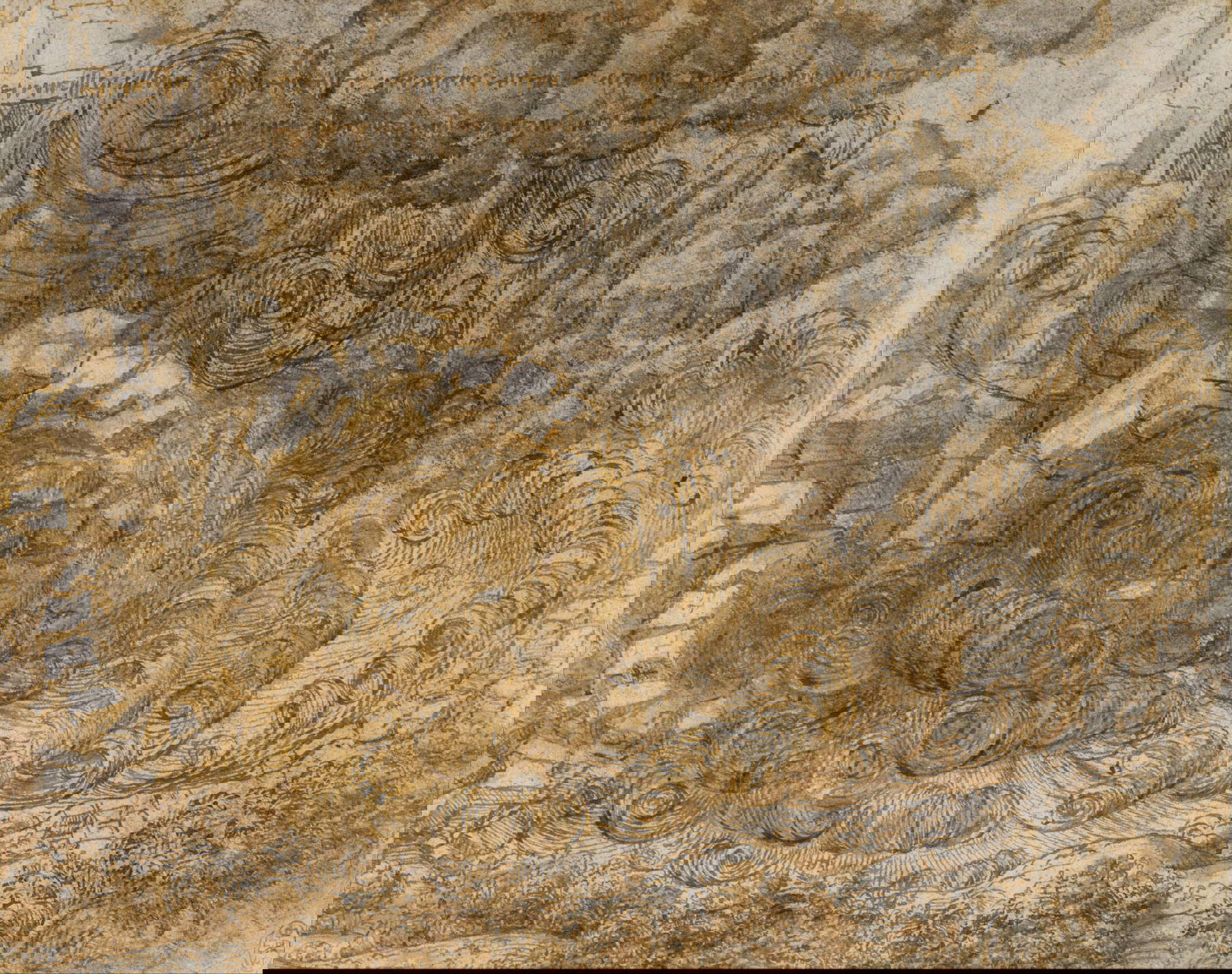 Leonardo da Vinci, Deluge (c. 1517-1518; pen, black and yellow ink, black chalk, and watercolor on paper, 162 x 203 mm; Windsor, Royal Collection)