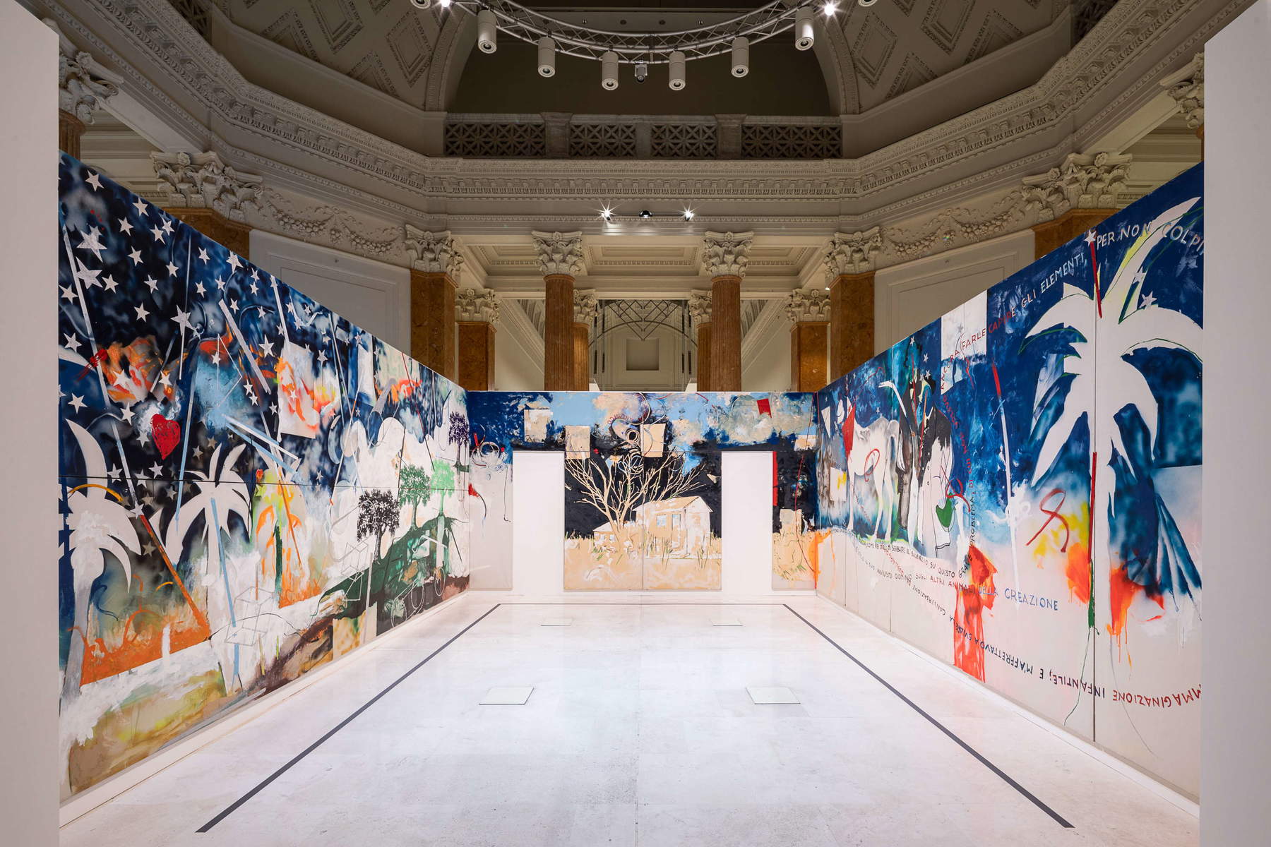 Arrangements for the Mario Schifano exhibition. Photo: Alberto Novelli
