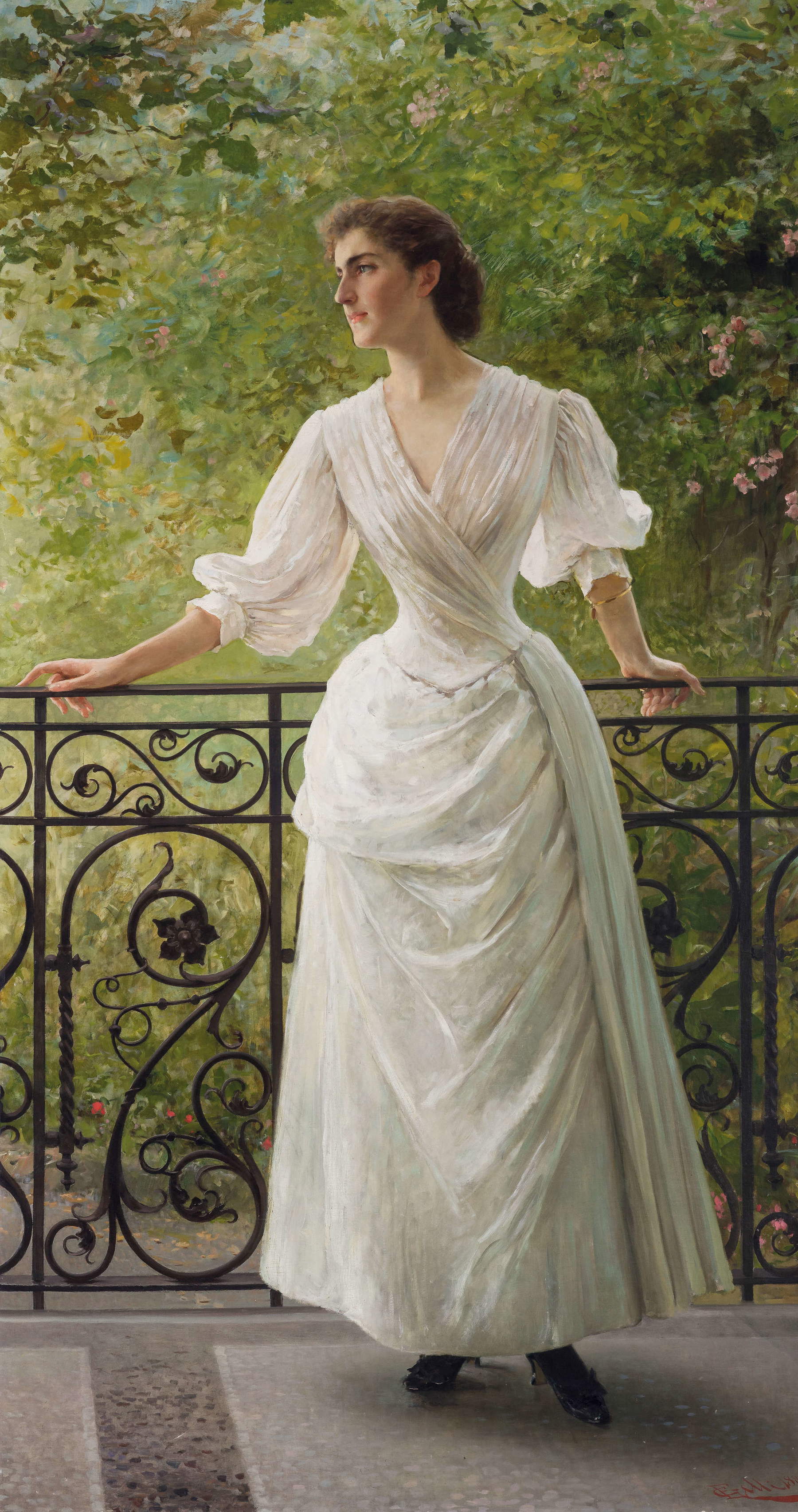 Edoardo Gelli, Ida Marchesini en la terraza (1888; óleo sobre lienzo, 204 x 107 cm; Colección particular)
