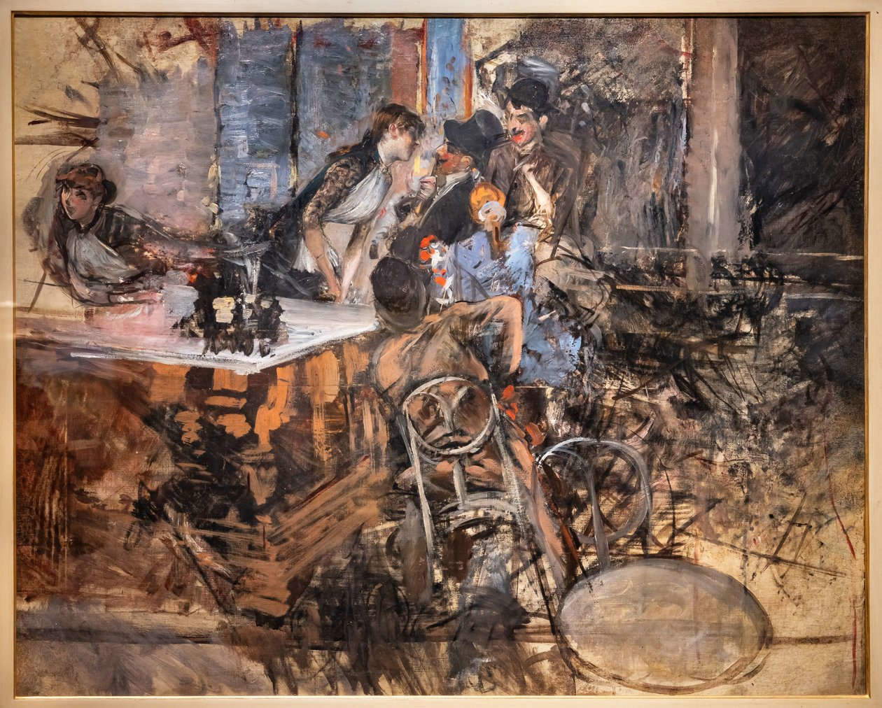 Giovanni Boldini, El bar del Folies Berg&egrave;re (1879-1885; óleo sobre lienzo, 81 x 100 cm; colección particular). Concesión de Enrico Gallerie d'Arte.