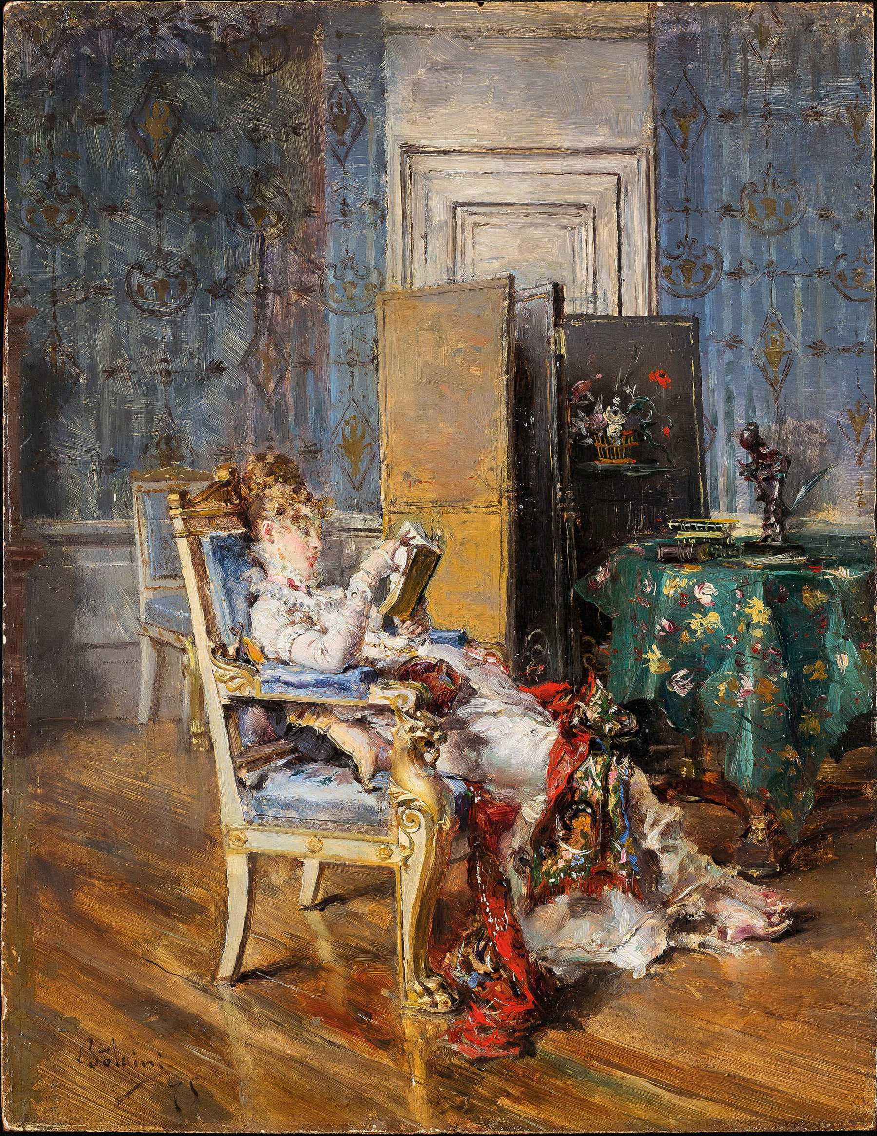 Giovanni Boldini, Dama leyendo (1875; óleo sobre tabla, 30 x 22 cm; colección particular). Cedido por el Museoarchivo Giovanni Boldini Macchiaioli