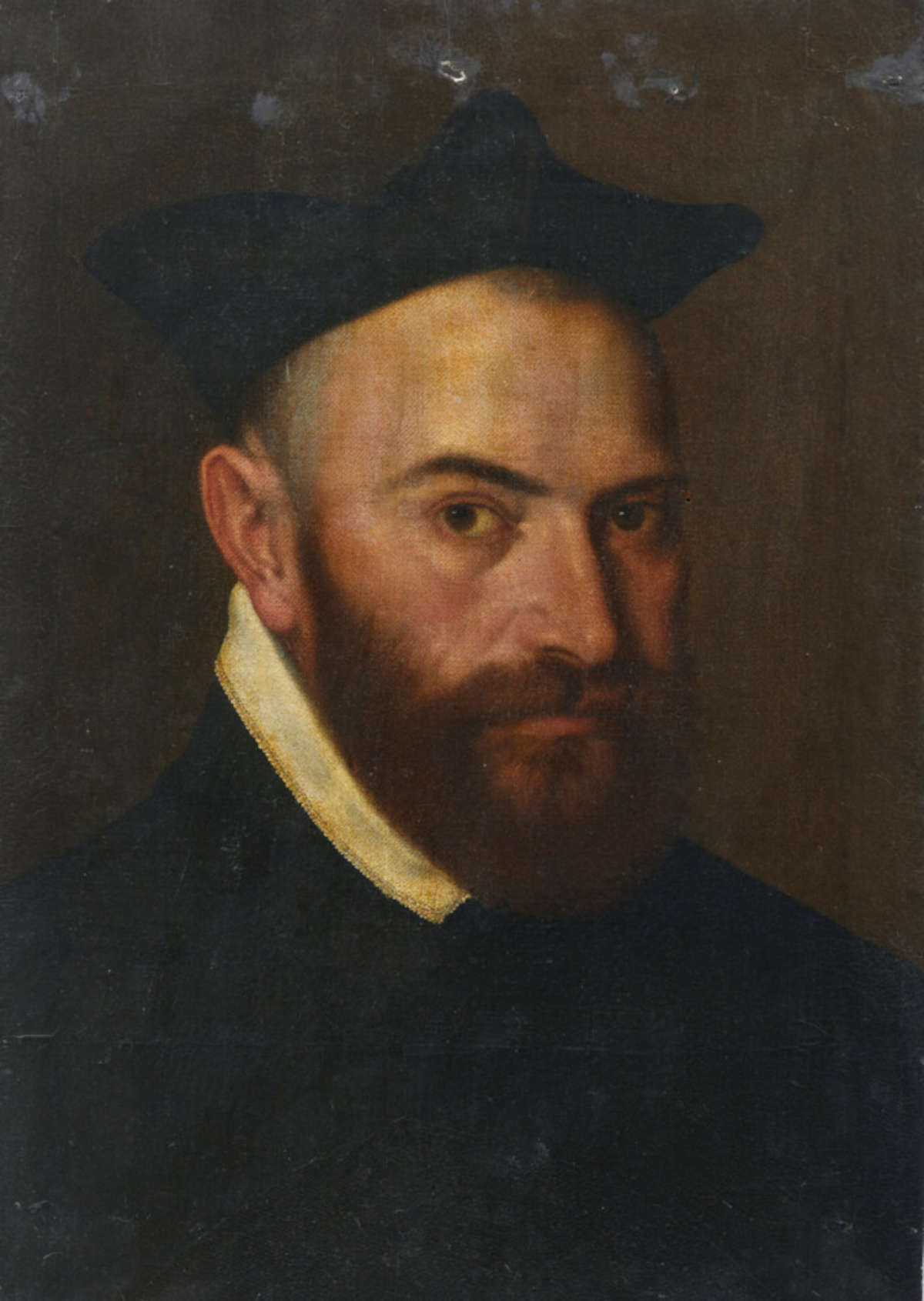 Giovanni Battista Moroni, Ritratto di ecclesiastico (olio su tela applicata su tavola, 42,5 x 35,5 cm). Prima del restauro