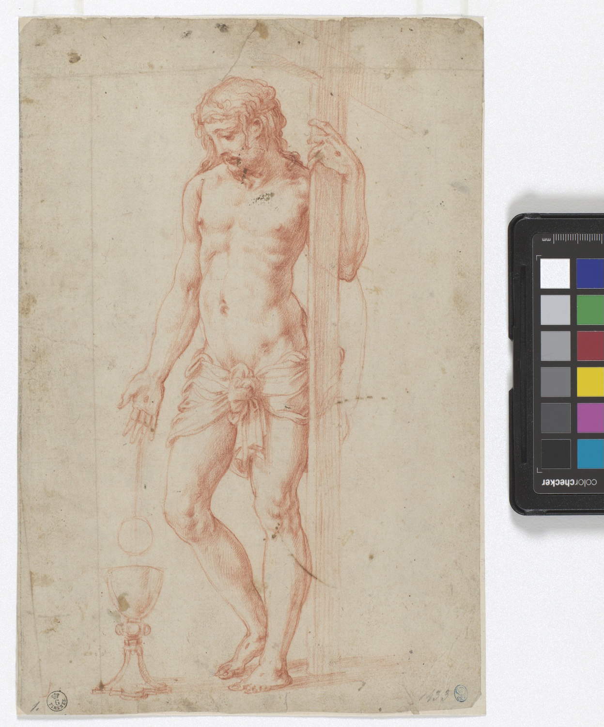 Giorgio Vasari, Eucharistic Christ (c. 1555; red-stone drawing on ivory-white virgin paper, 289 &times; 192 mm; Florence, Gallerie degli Uffizi, inv. GDS no. 1433 S) &copy; Gabinetto Fotografico delle Gallerie degli Uffizi