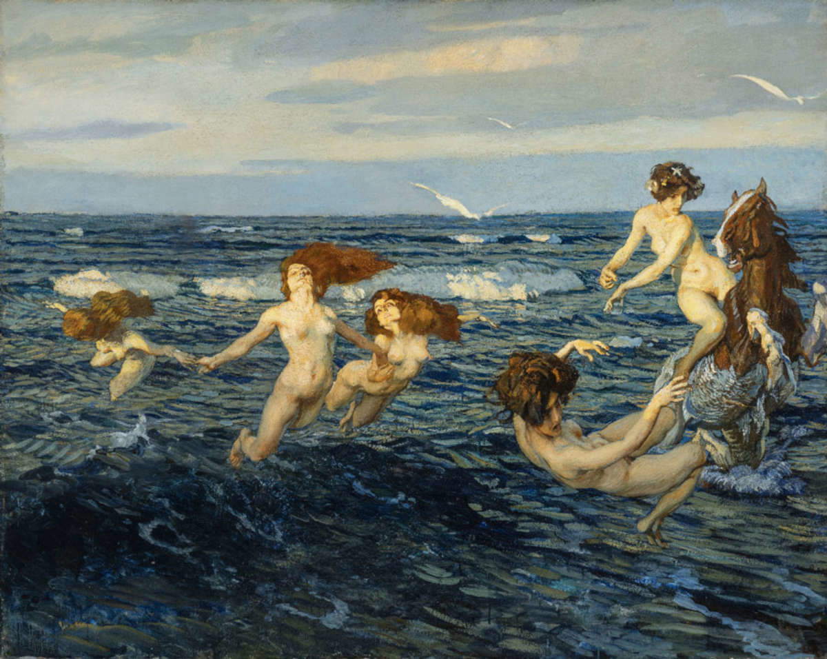Ettore Tito, Les vagues (vers 1919 ; huile sur panneau, 123 &times; 153 cm ; collection privée). Par concession de la Galleria Bottegantica, Milan