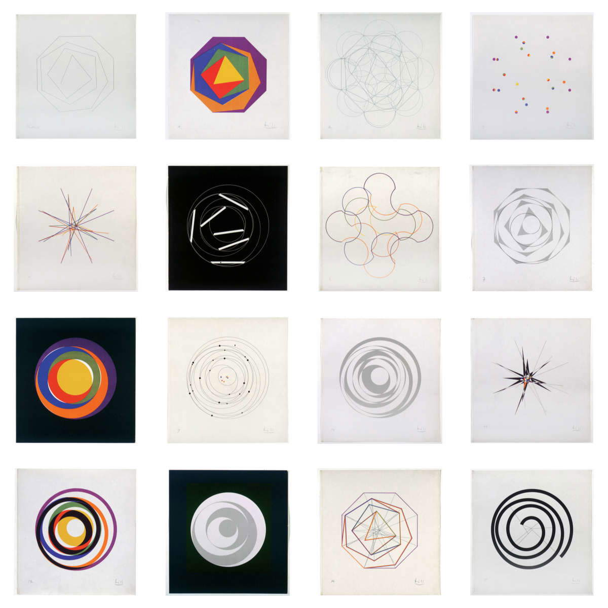 Max Bill, Quinze variations sur un m&ecirc;me th&egrave;me (1938; litografía, dieciséis partes 32 x 30 cm)