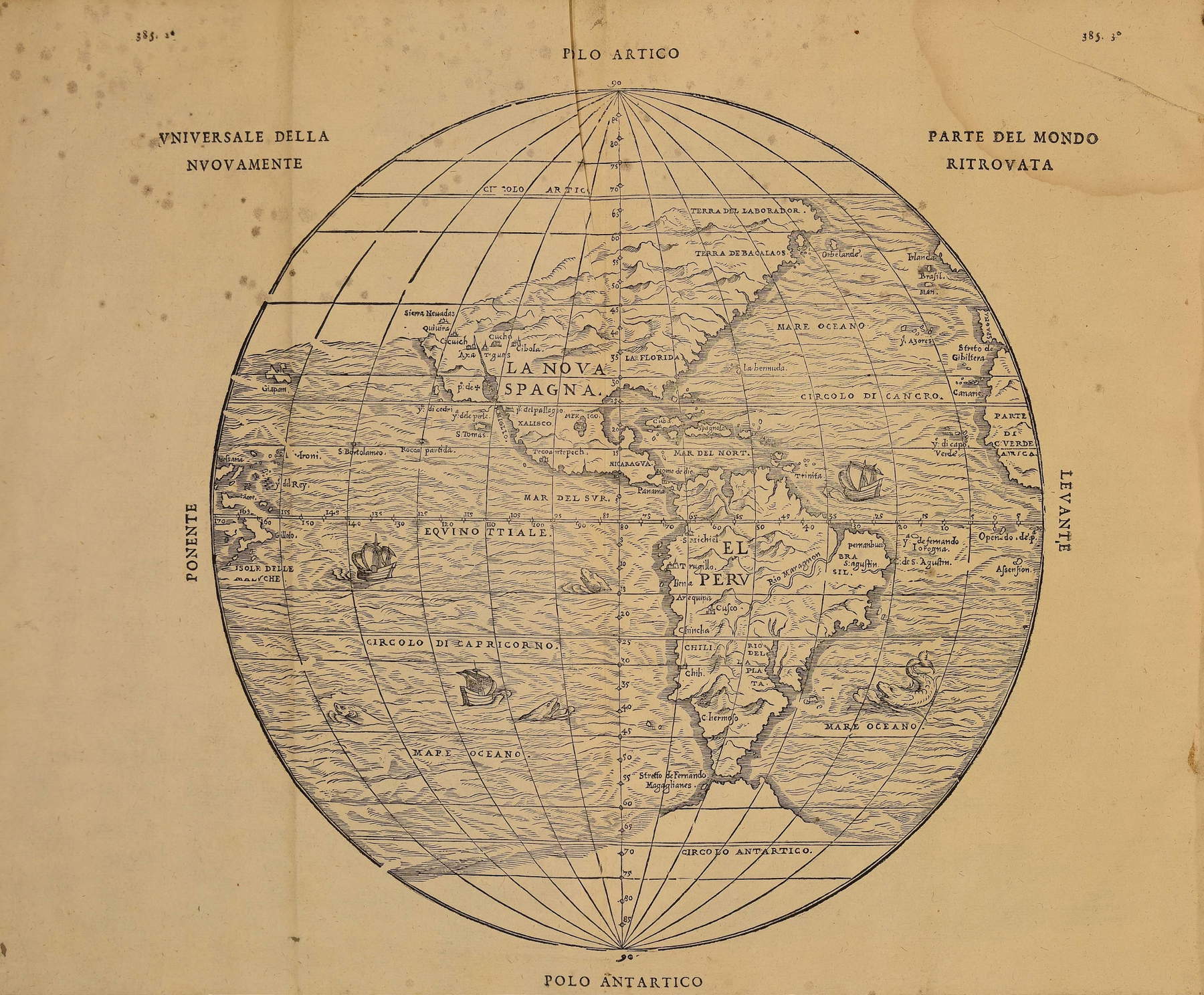 Karte der Neuen Welt in der Abhandlung von G. B. Ramusio (1606)