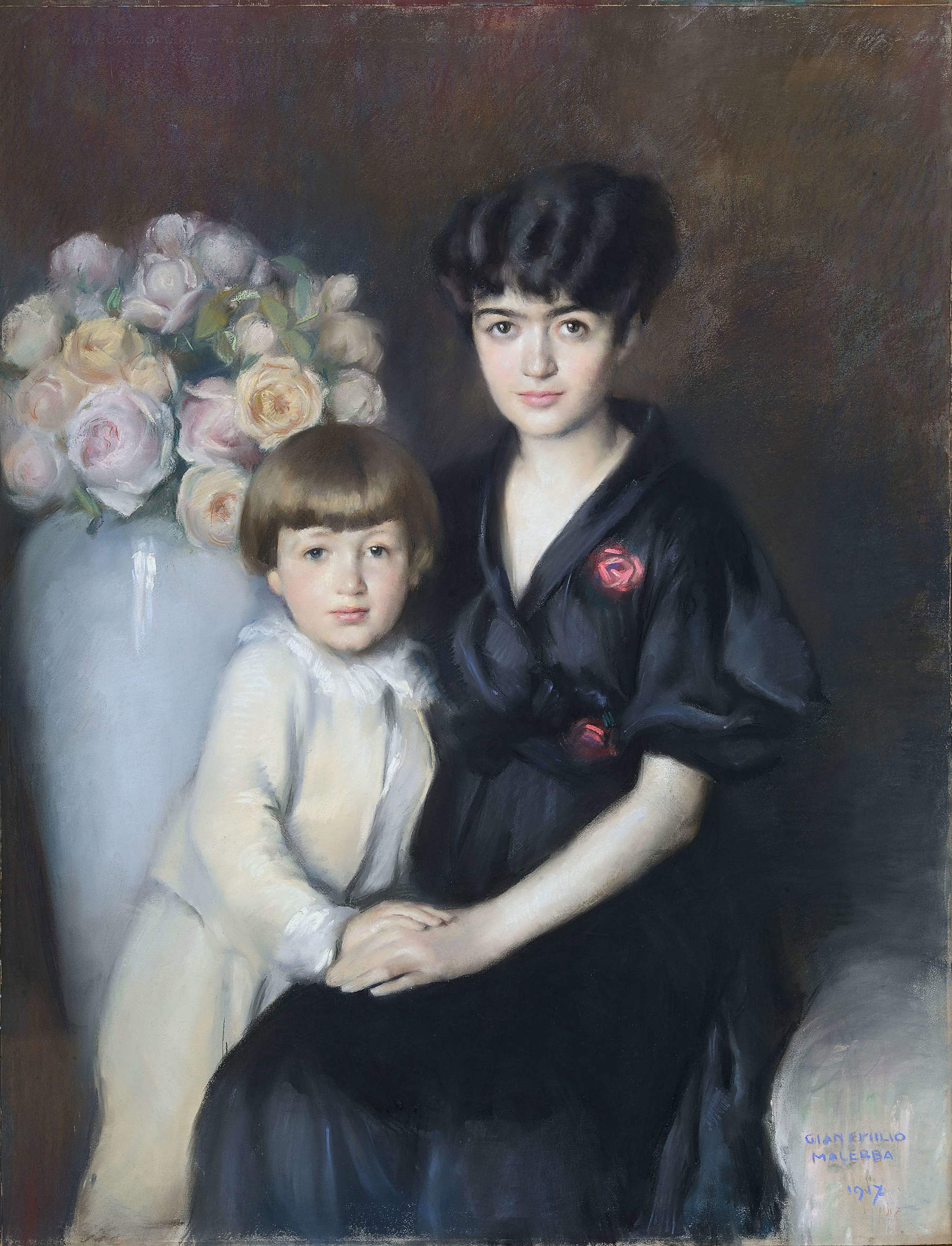 Emilio Malerba, Alessandra Macchi Menni avec son fils Piercarlo (1917 ; huile sur toile, 113 &times; 90 cm ; collection privée). Photo : Luca Carr&agrave;