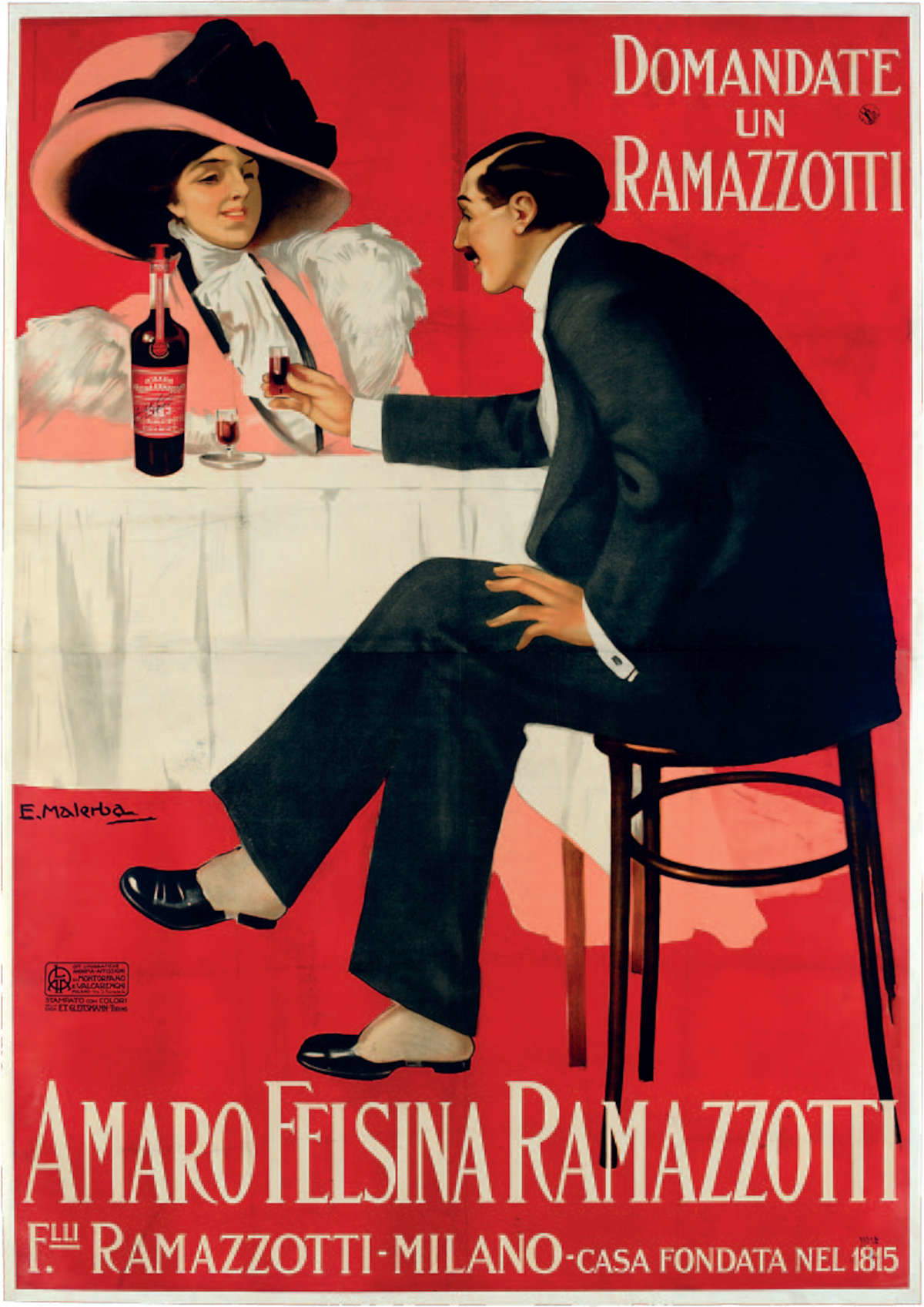 Emilio Malerba, Amaro Felsina Ramazzotti (s.d. [15 premières années du XXe siècle] ; reproduction photomécanique sur papier, 198,9 &times; 139,6 cm ; Trévise, Museo Nazionale Collezione Salce)