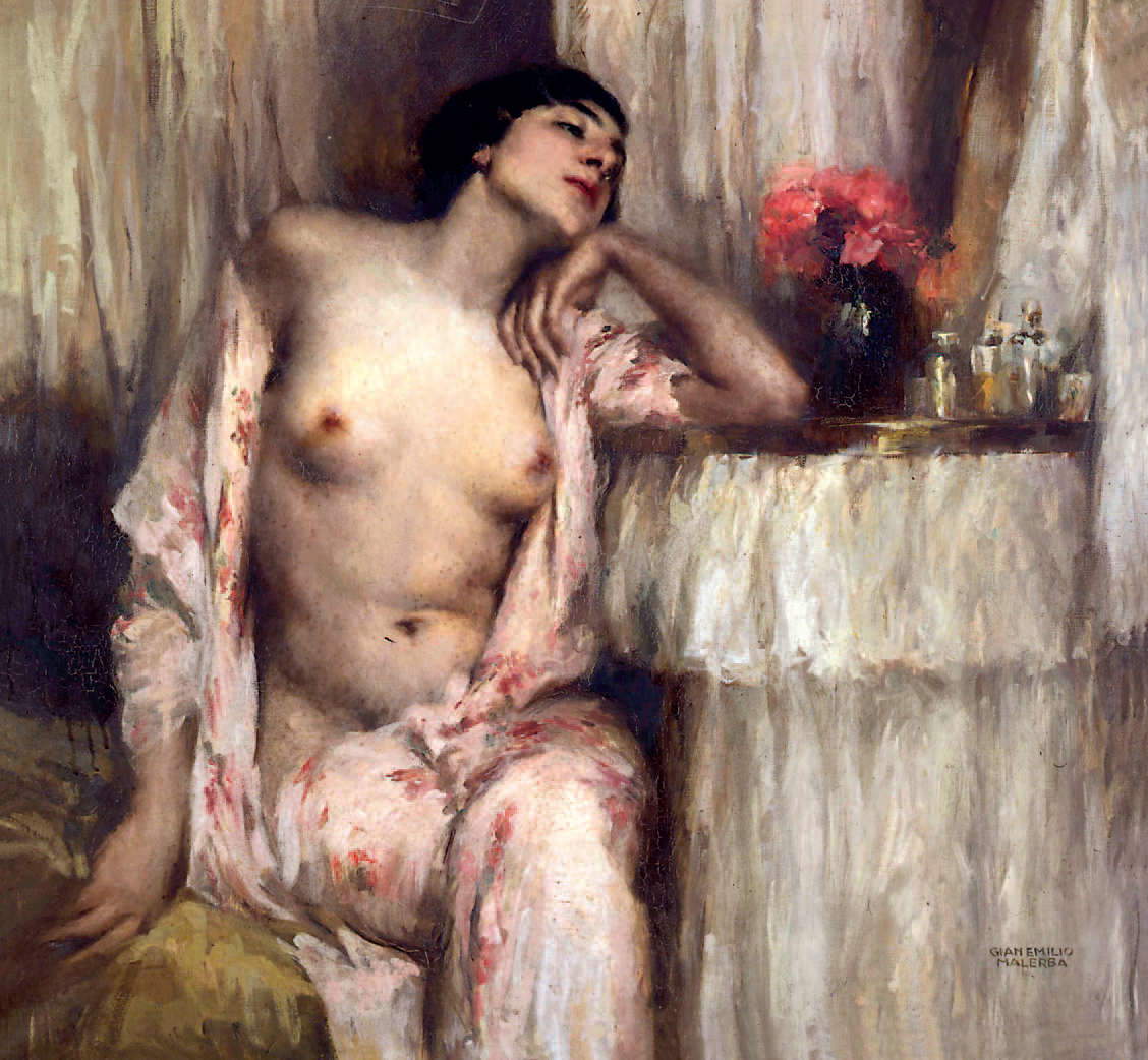 Emilio Malerba, Femme à la toilette (1913 ; huile sur toile, 107,2 &times; 114,3 cm ; Milan, Académie des beaux-arts de Brera)