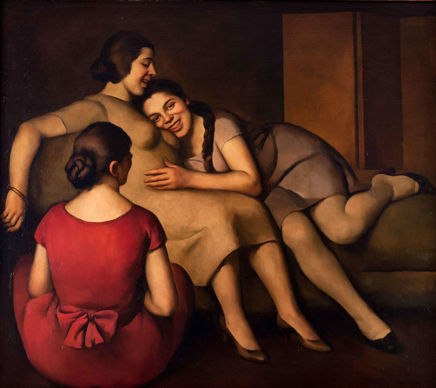 Emilio Malerba, Le amiche (1924 ; huile sur toile, 134 &times; 151,5 cm ; Rovereto, Mart - Museo di arte moderna e contemporanea di Trento e Rovereto, VAF-Stiftung Collection)