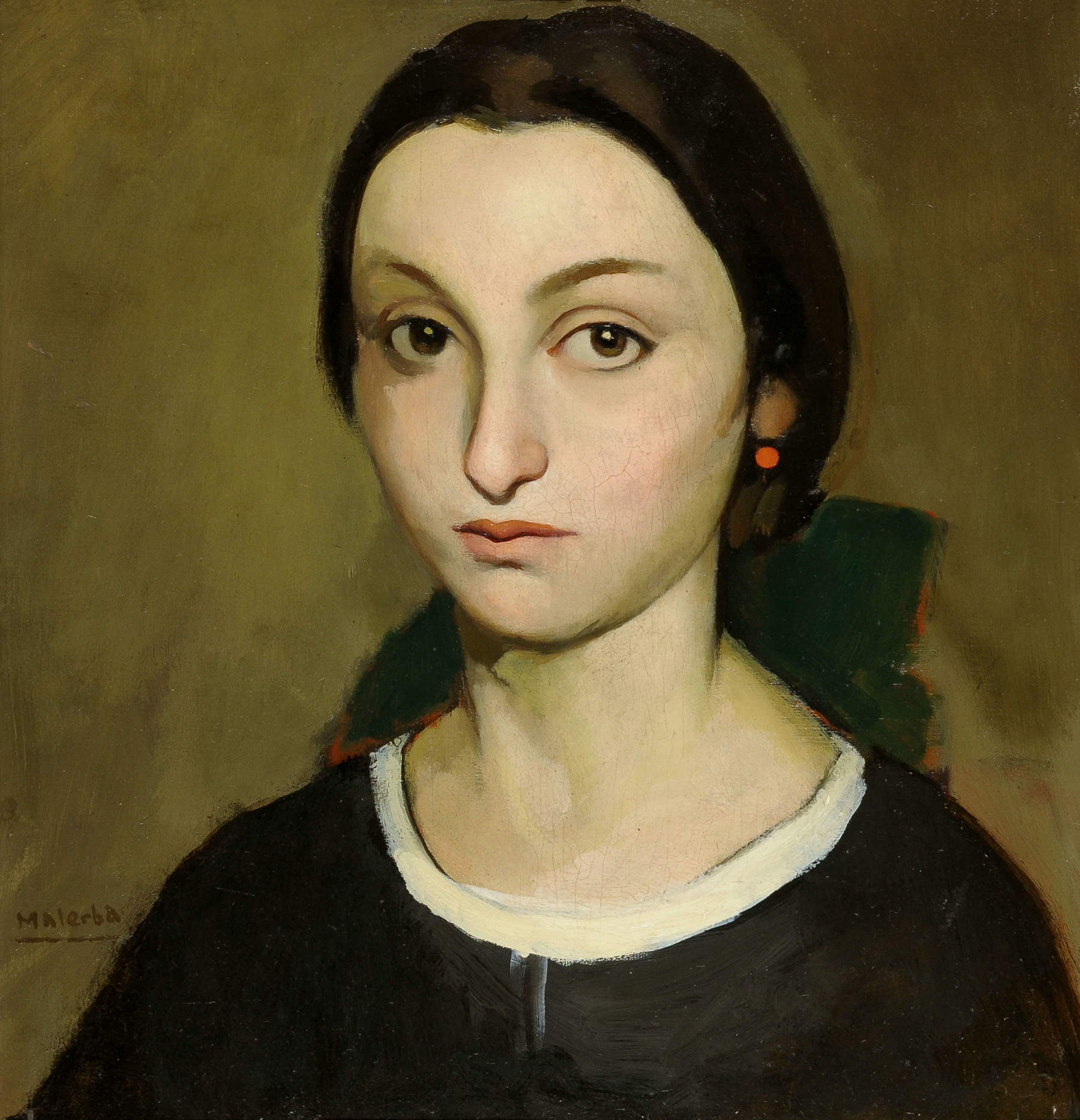 Emilio Malerba, Étude de figure (1923 ; huile sur panneau, 43 &times; 40,5 cm ; collection privée). Par concession de 800/900 Art Studio, Livorno-Lucca