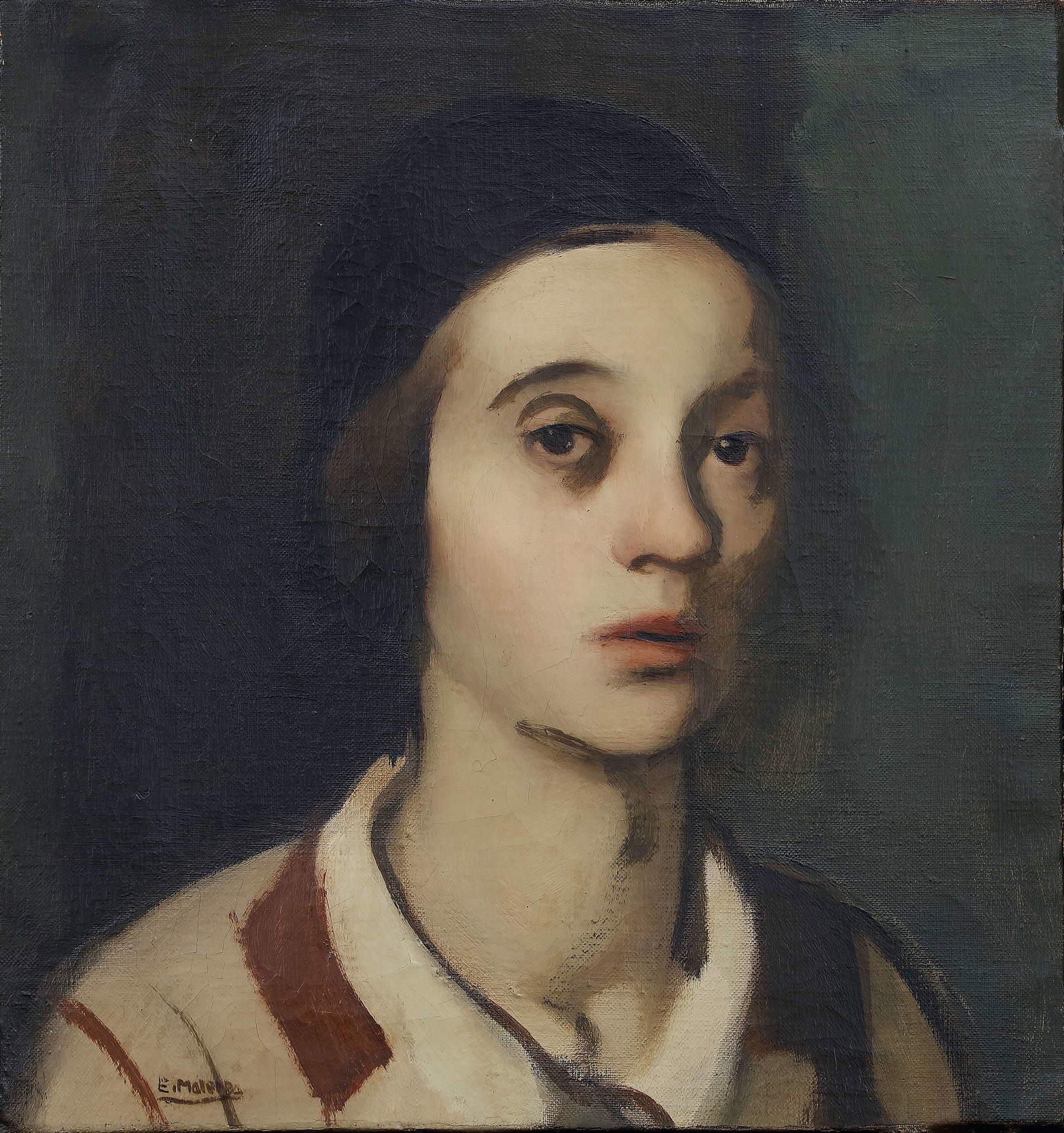 Emilio Malerba, Tête d'Arlequin (1923 ; huile sur toile, 37 &times; 34,5 cm). Avec l'aimable autorisation de M.M.M. Archivio Gian Emilio Malerba, Monza). Photo : Piero Pozzi