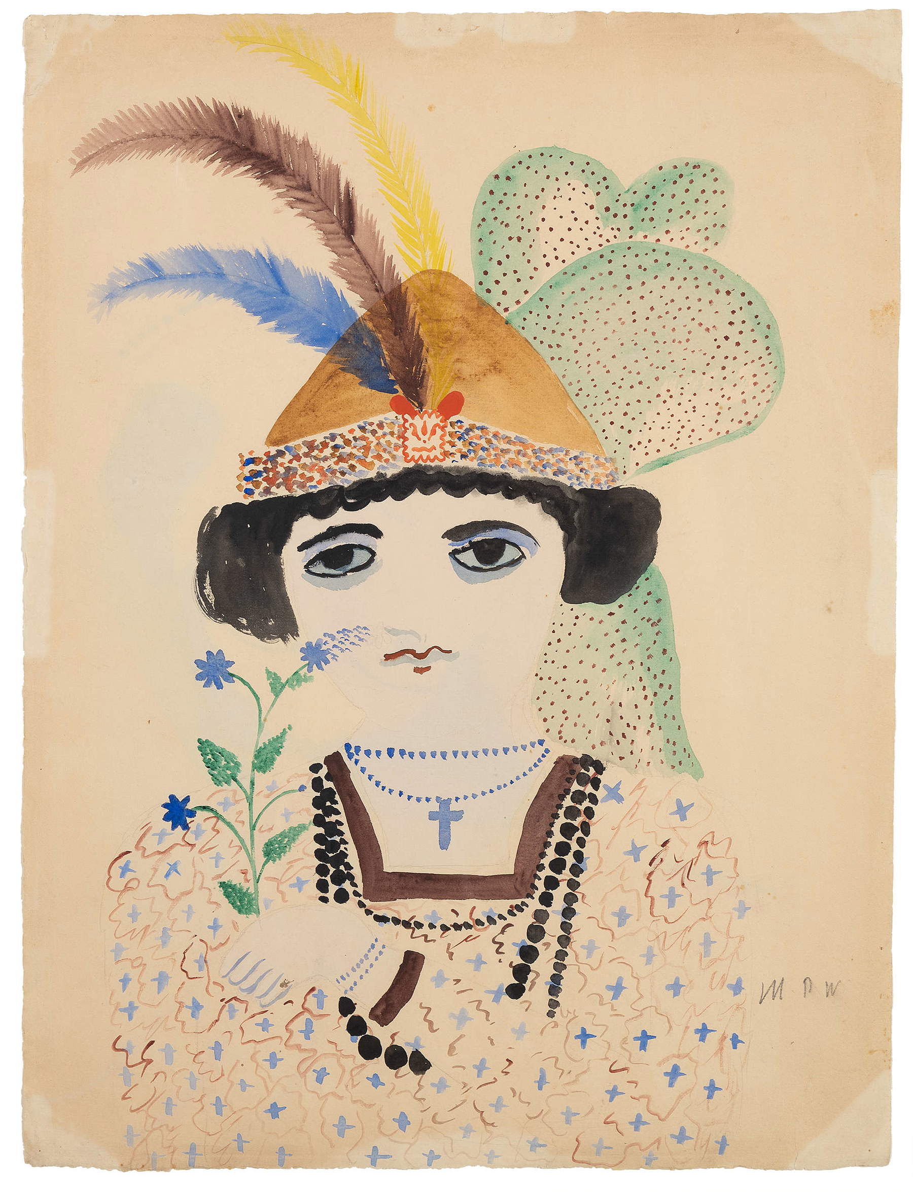 Max Peiffer Watenphul, Giovane donna con cappello con piume (1922; matita e acquarello, 53x39,7 cm). Su concessione di Fondazione Max Peiffer Watenphul