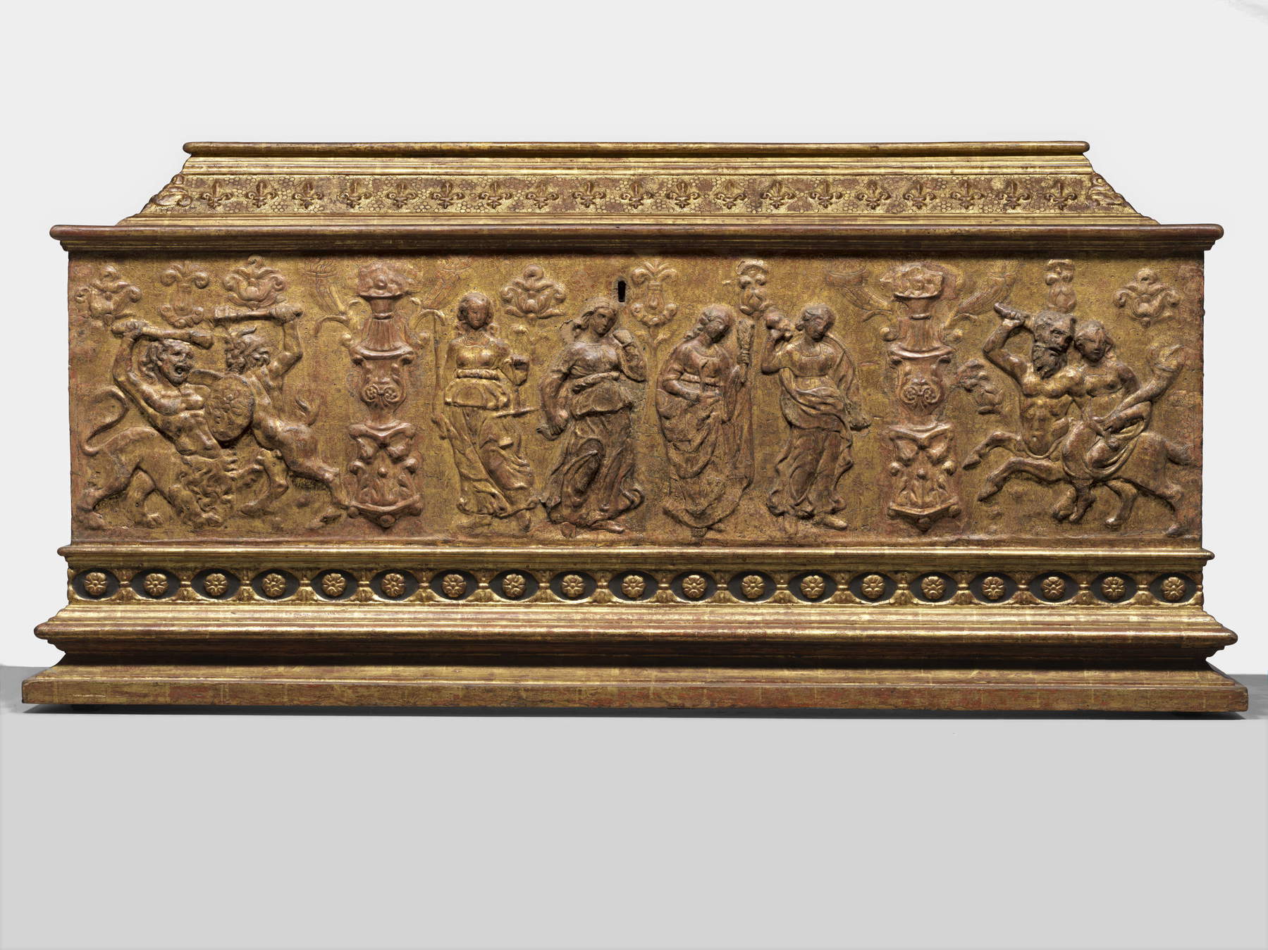 Manifattura toscana, Cassone nuziale (ultimo decennio del XV secolo; legno dipinto e dorato; Roma, VIVE &ndash; Vittoriano e Palazzo Venezia)