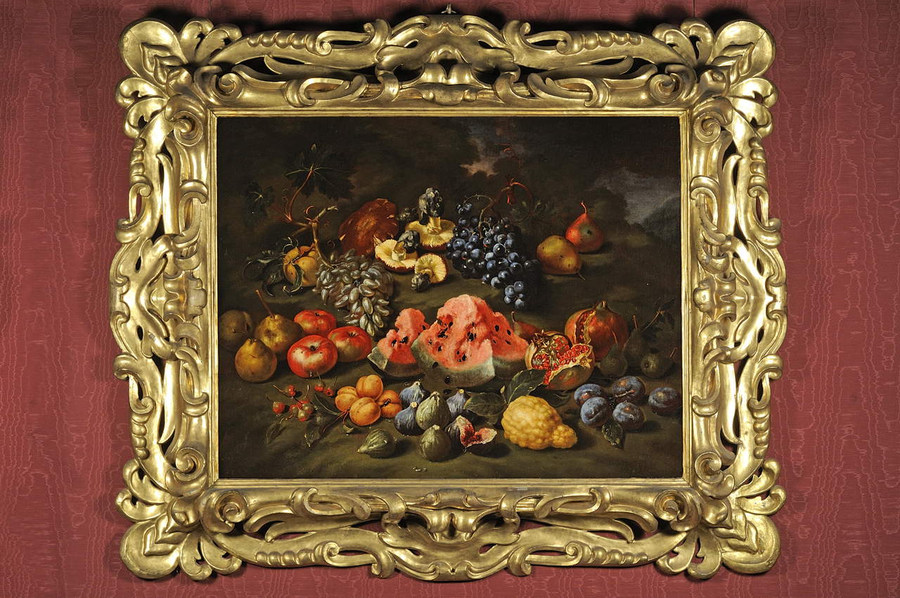 Bartolomeo Bimbi, Natura morta con frutta e funghi (olio su tela; Poggio a Caiano, Villa Medicea, Museo della Natura Morta)