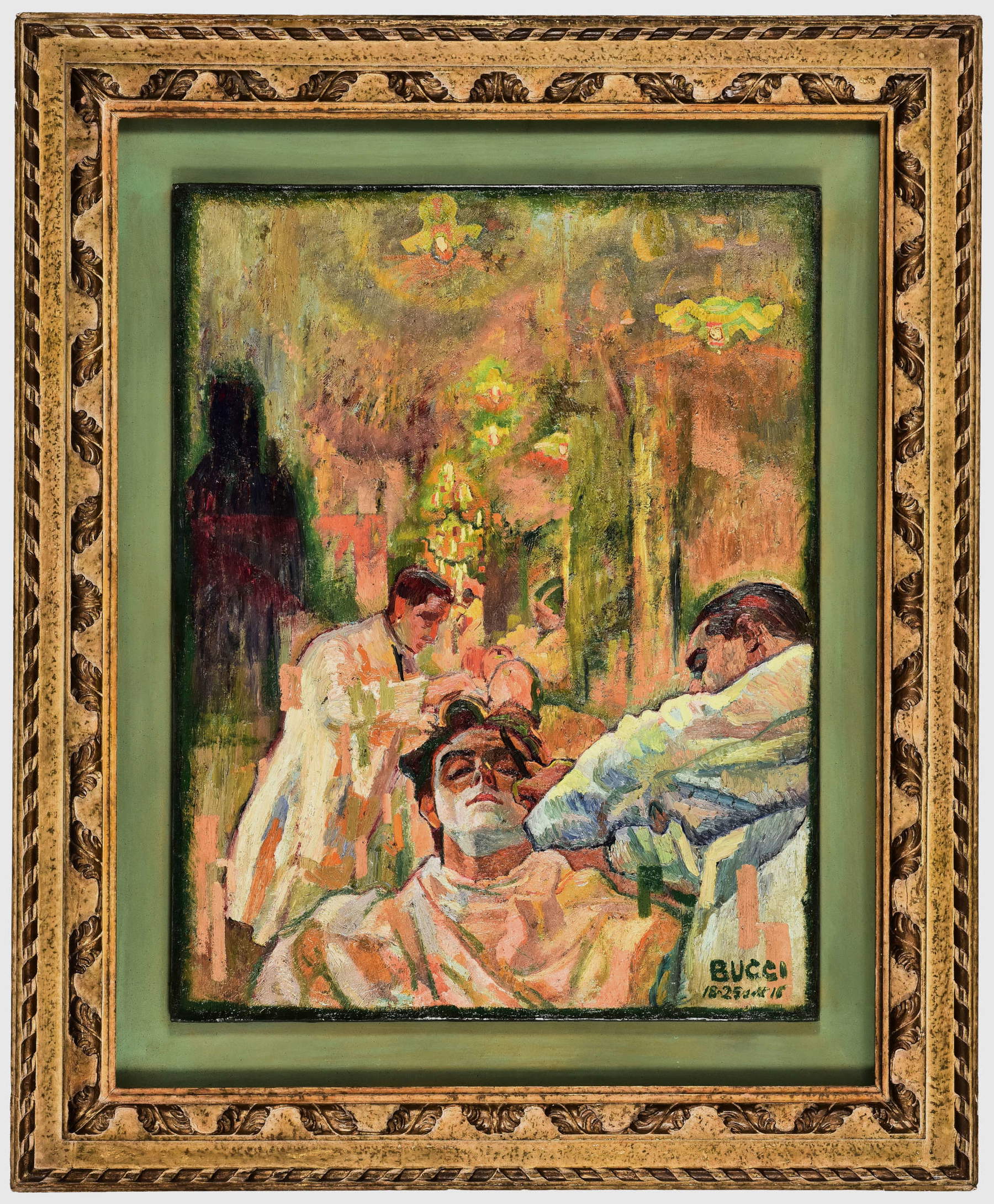 Anselmo Bucci, Autoportrait du barbier (1916 ; huile sur toile, 98 &times; 76 cm ; collection privée). Par concession de la Galerie d'art Mainetti