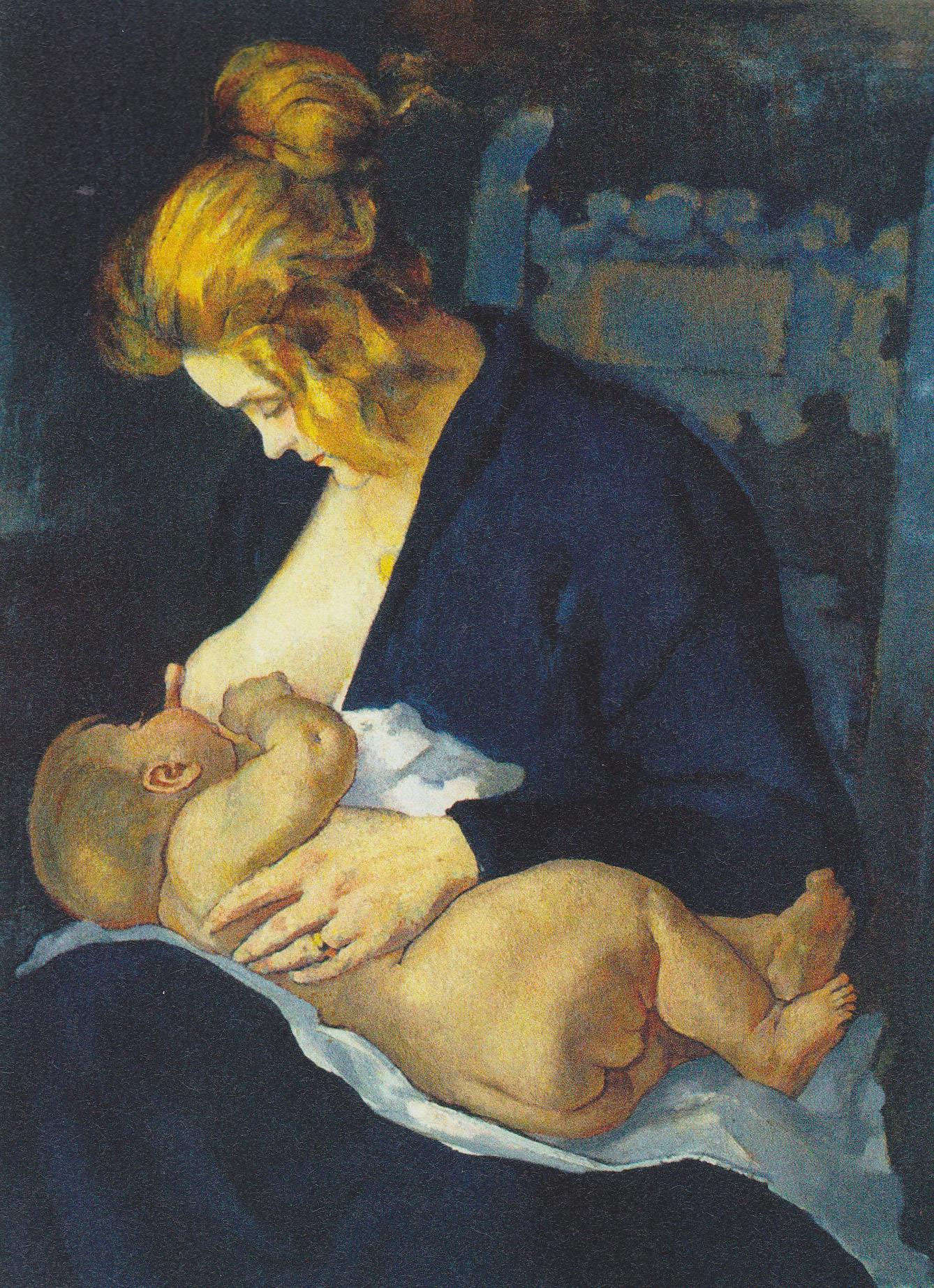 Anselmo Bucci, Maternité (1921 ; huile sur panneau, 80 &times; 60 cm ; collection privée). Par concession de Montrasio Arte, Monza, Milan, Piacenza