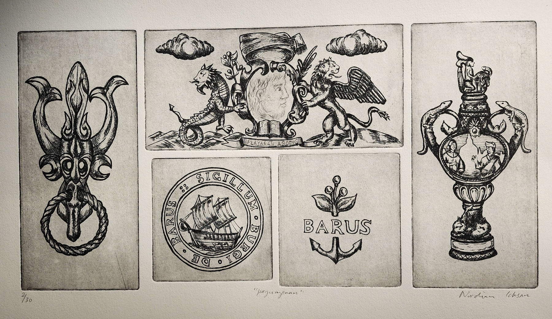 Nurdian Ichsan, Artistes et artisans - L'emblème hybride de Harajaon (2026 ; gravure)