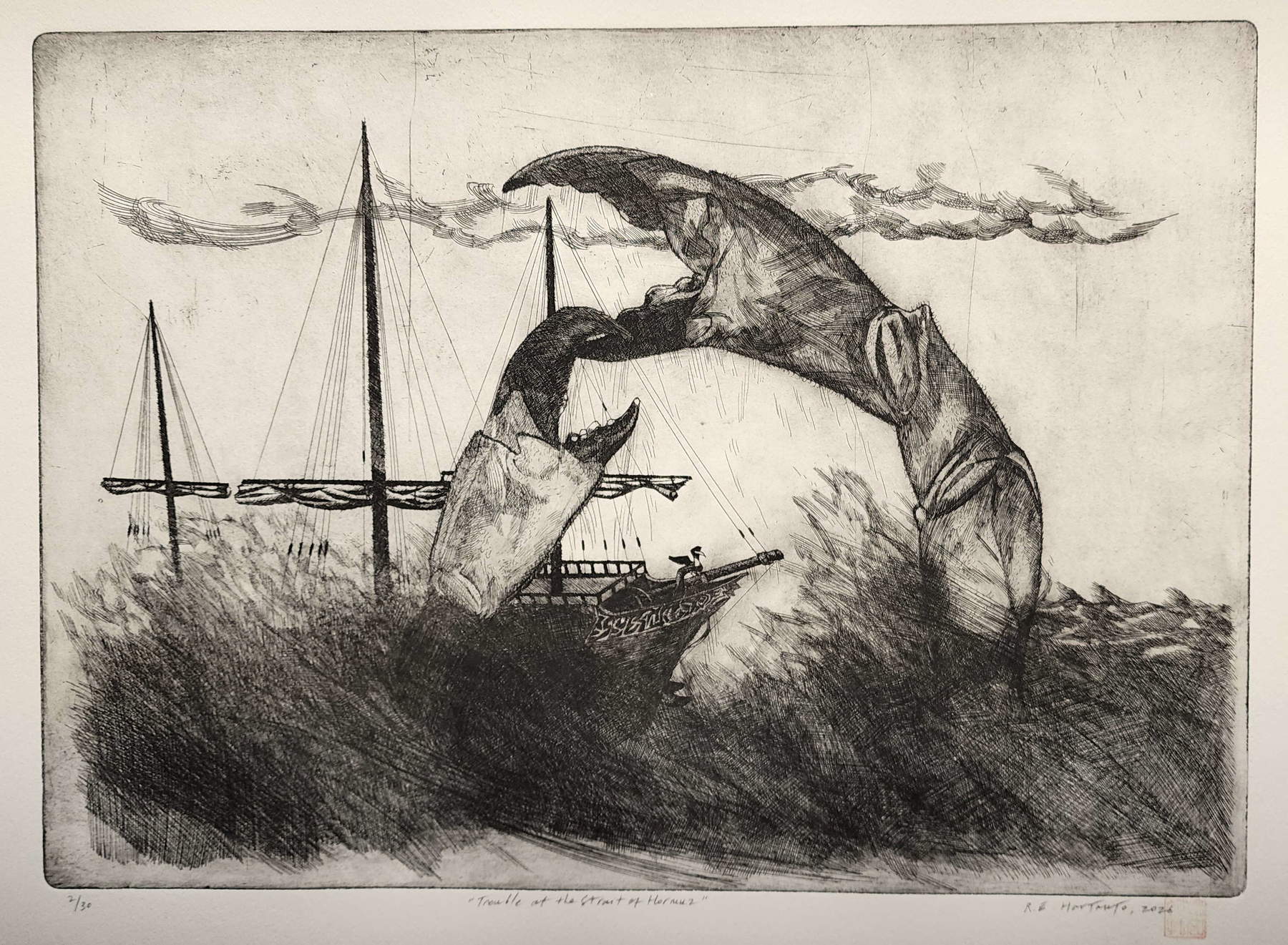 R.E. Hartanto, L'Amiral - Tempête au large d'Ormuz (2026 ; gravure)