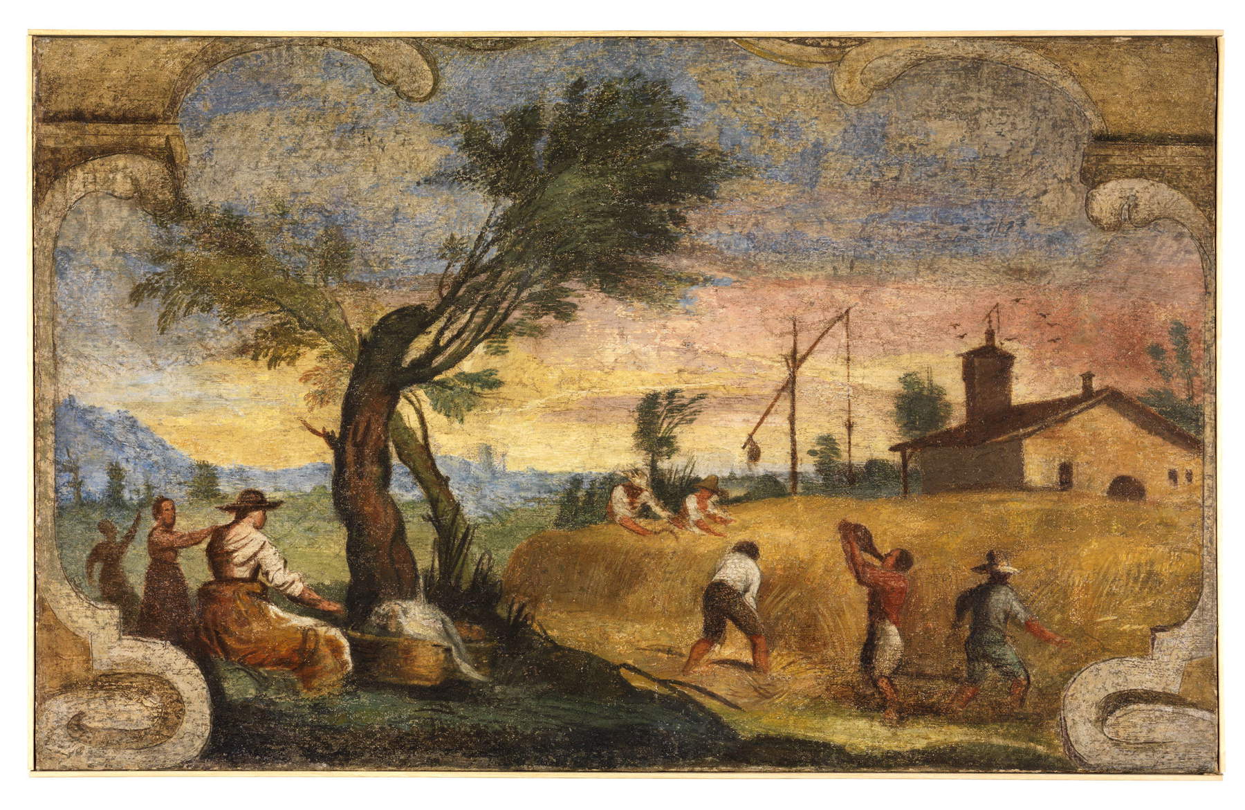 Guercino, Pitture murali di Casa Pannini, Veduta campestre con mietitura del grano (1615-1617 circa; affresco riportato su tela; Cento, Pinacoteca Civica) &copy; Comune di Cento, su gentile concessione