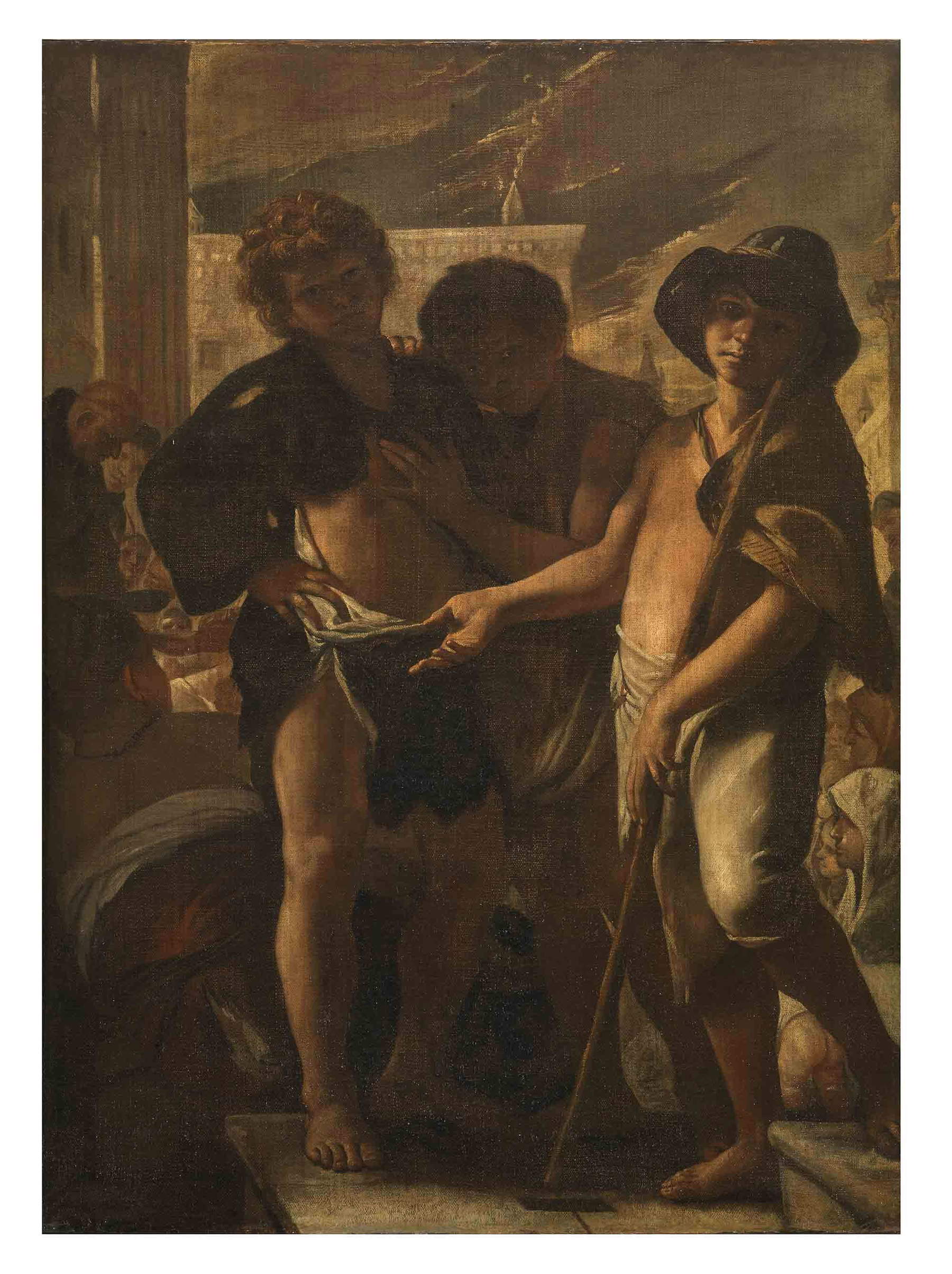 Mattia Preti, Scene of Charity with Three Begging Children (c. 1656; oil on canvas, 171 x 124 cm; Vaglia, Fondazione De Vito, inv. 3)