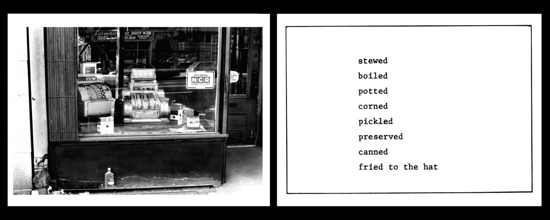 Martha Rosler, *The Bowery in Two Inadequate Descriptive Systems* (1974–1975; silver gelatin print, 30 x 60 cm; New York, MoMA)
